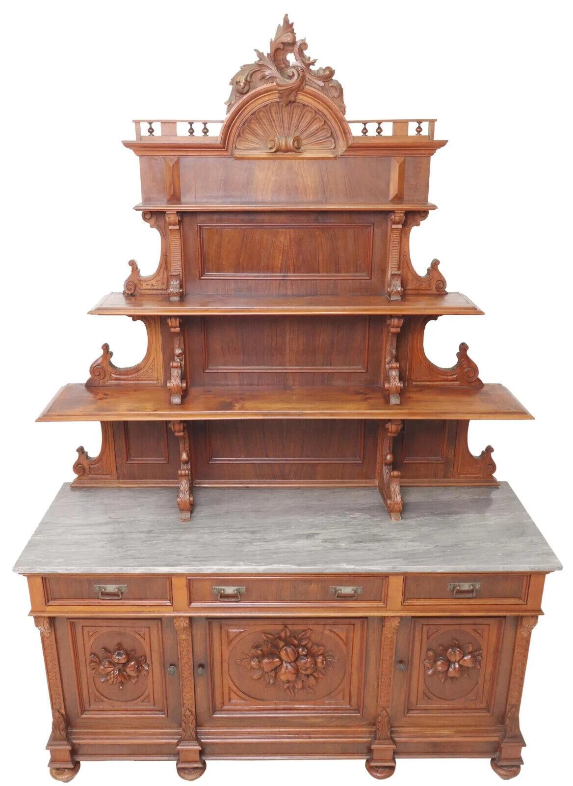 1800's Antique Italian Sideboard, Marble-Top, Carved, Foliate, Display Sideboard In Good Condition In Austin, TX