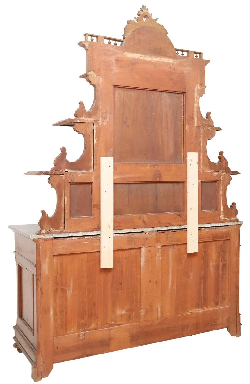 Wood 1800's Antique Italian Sideboard, Marble-Top, Carved, Foliate, Display Sideboard