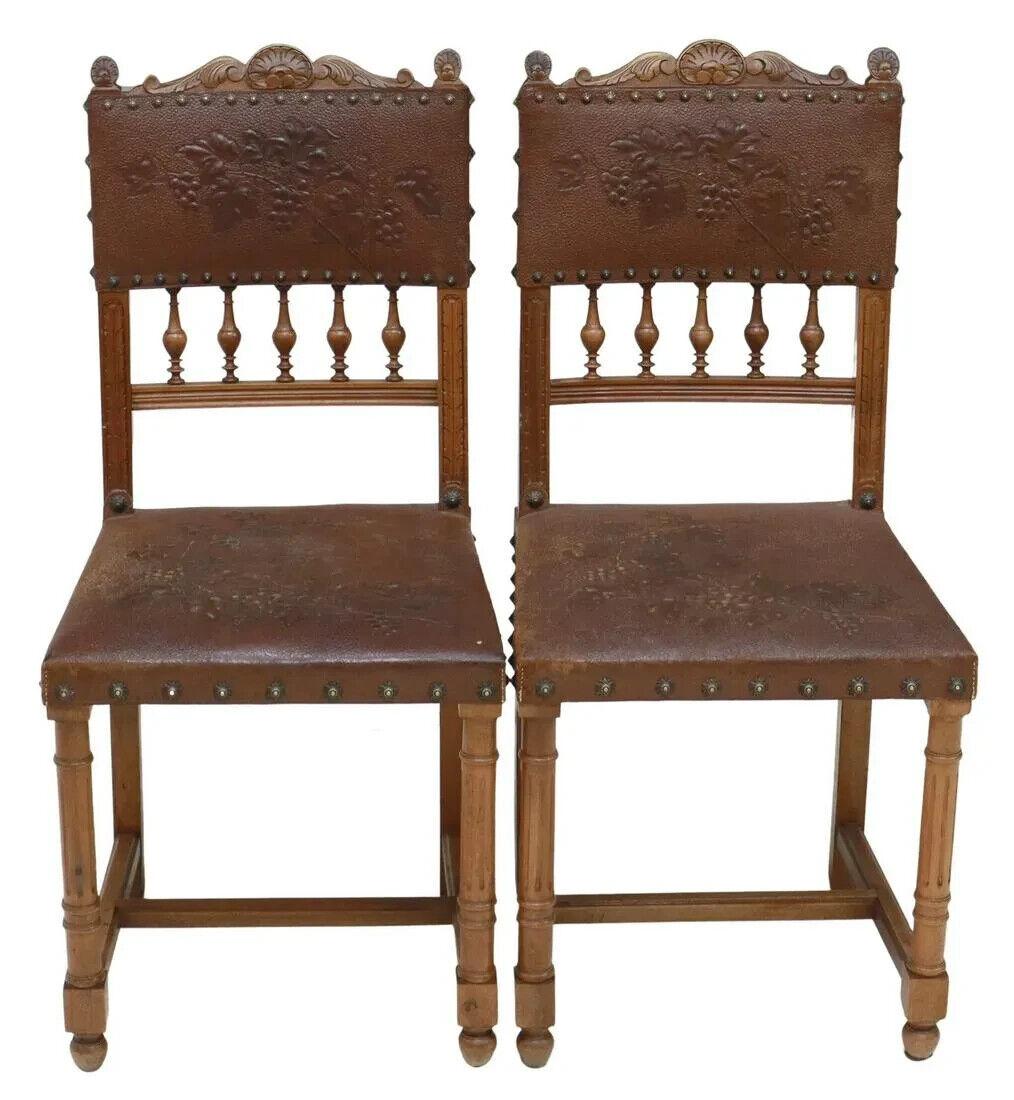 Other 1800s Antique Leather, (6) French Henri II Style, Walnut Dining Chairs, Set of 6 For Sale