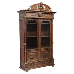 1800's Antique Library, French, Carved Oak, Glazed Doors Bookcase!