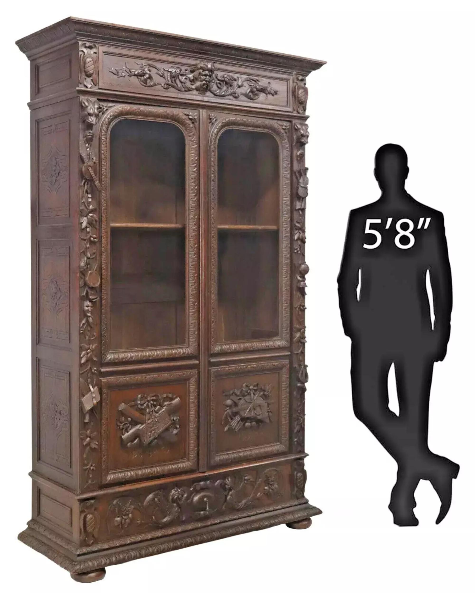 1800's Antique Library, French Renaissance Revival, geschnitzte Eiche Bücherregal! (Neorenaissance) im Angebot