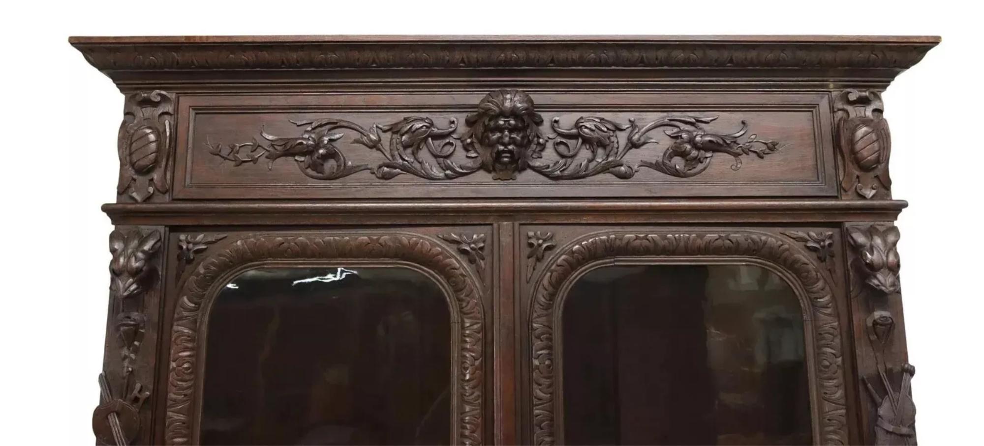 1800's Antique Library, French Renaissance Revival, geschnitzte Eiche Bücherregal! im Zustand „Gut“ im Angebot in Austin, TX