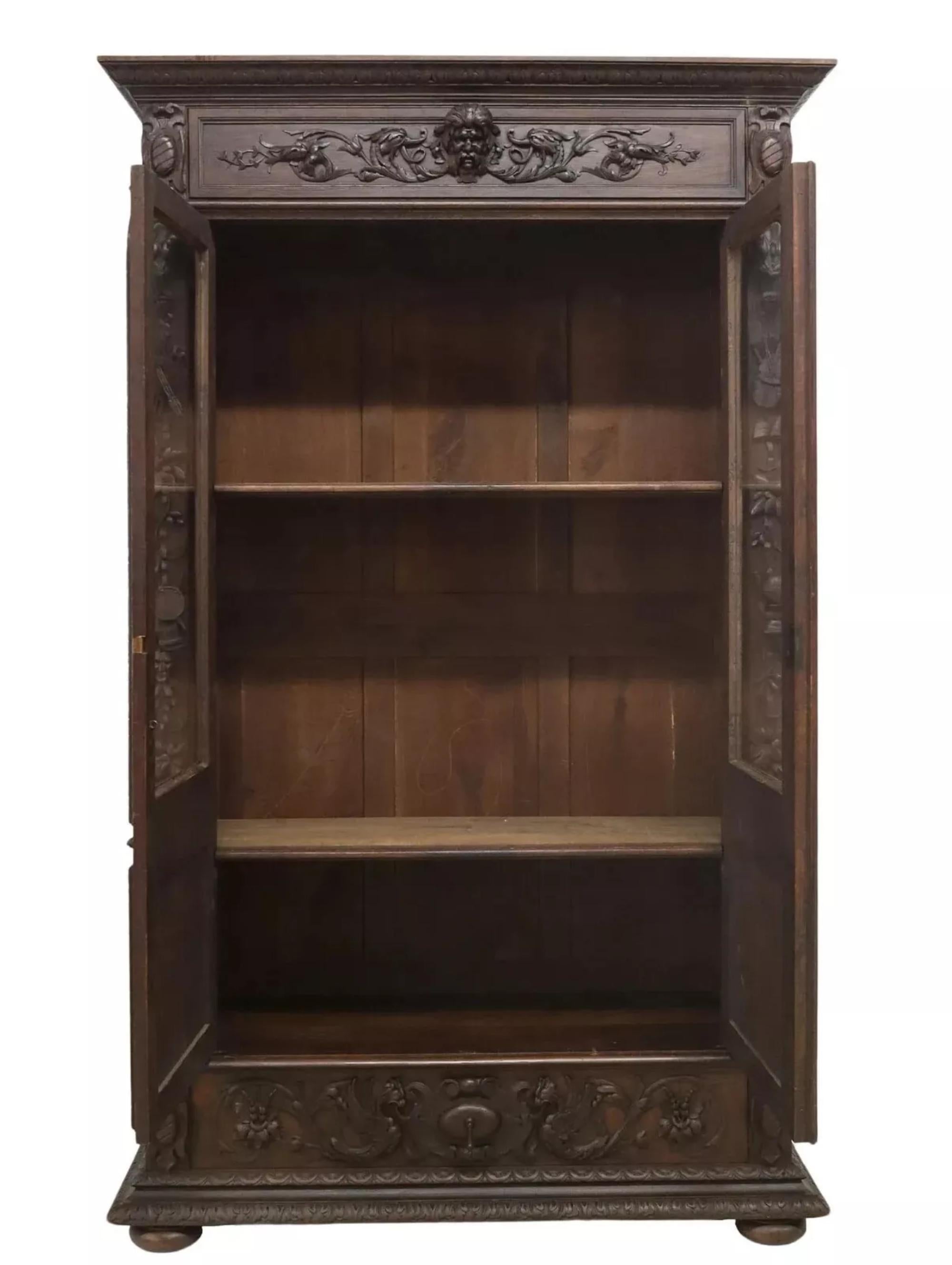 1800's Antique Library, French Renaissance Revival, geschnitzte Eiche Bücherregal! im Angebot 1