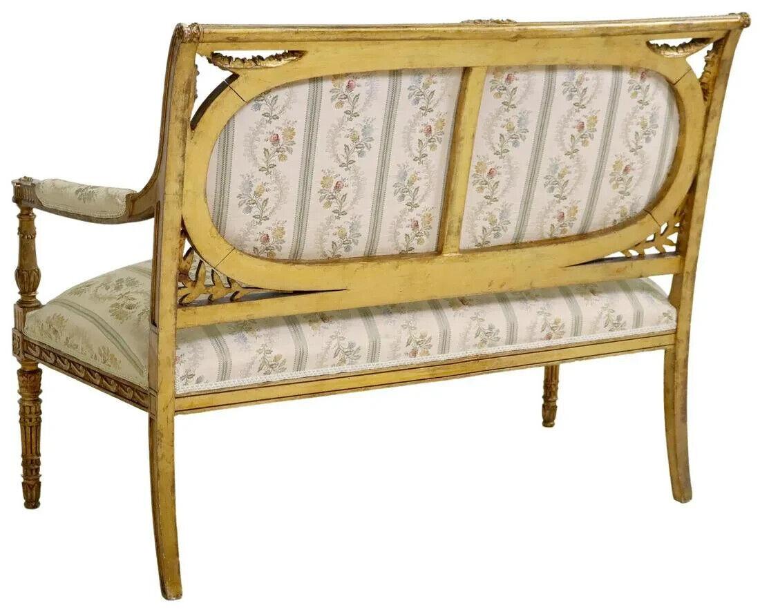 French 1800s Antique Louis XVI Style, Floral Upholstered, Gilt, Crest, Molded Sofa!!
