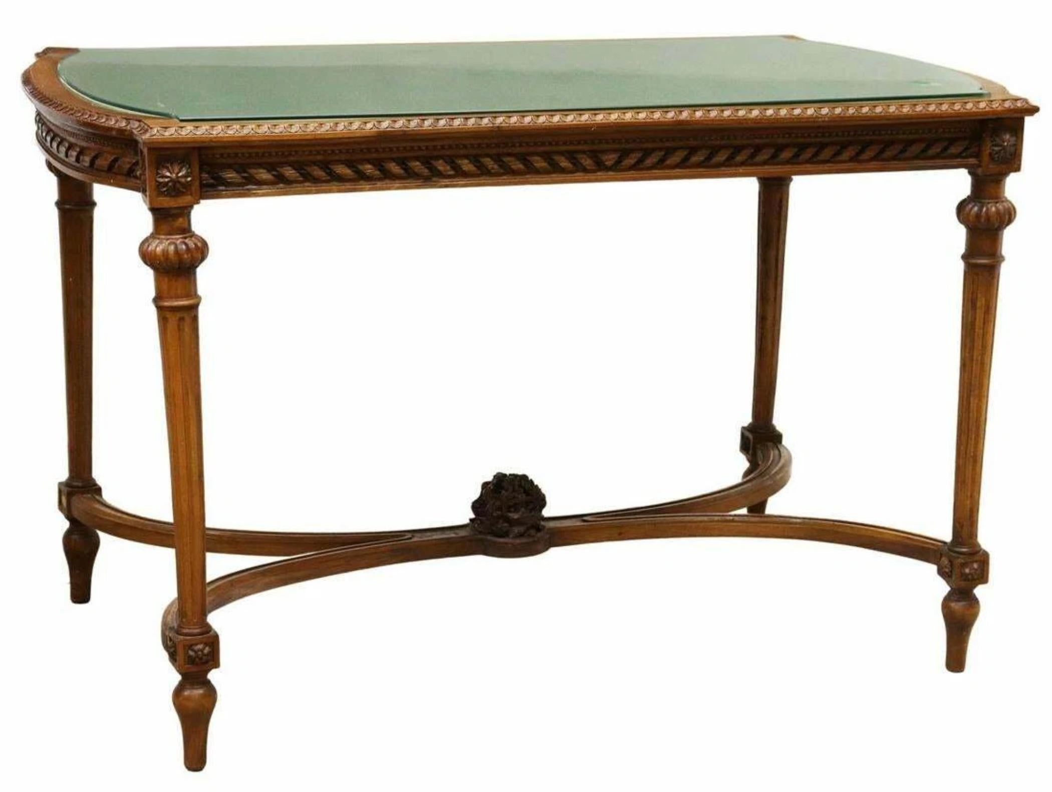 1800's Antique Louis XVI Style, Glass-Top, Walnut, Rectangle, Salon Table!! In Good Condition For Sale In Austin, TX