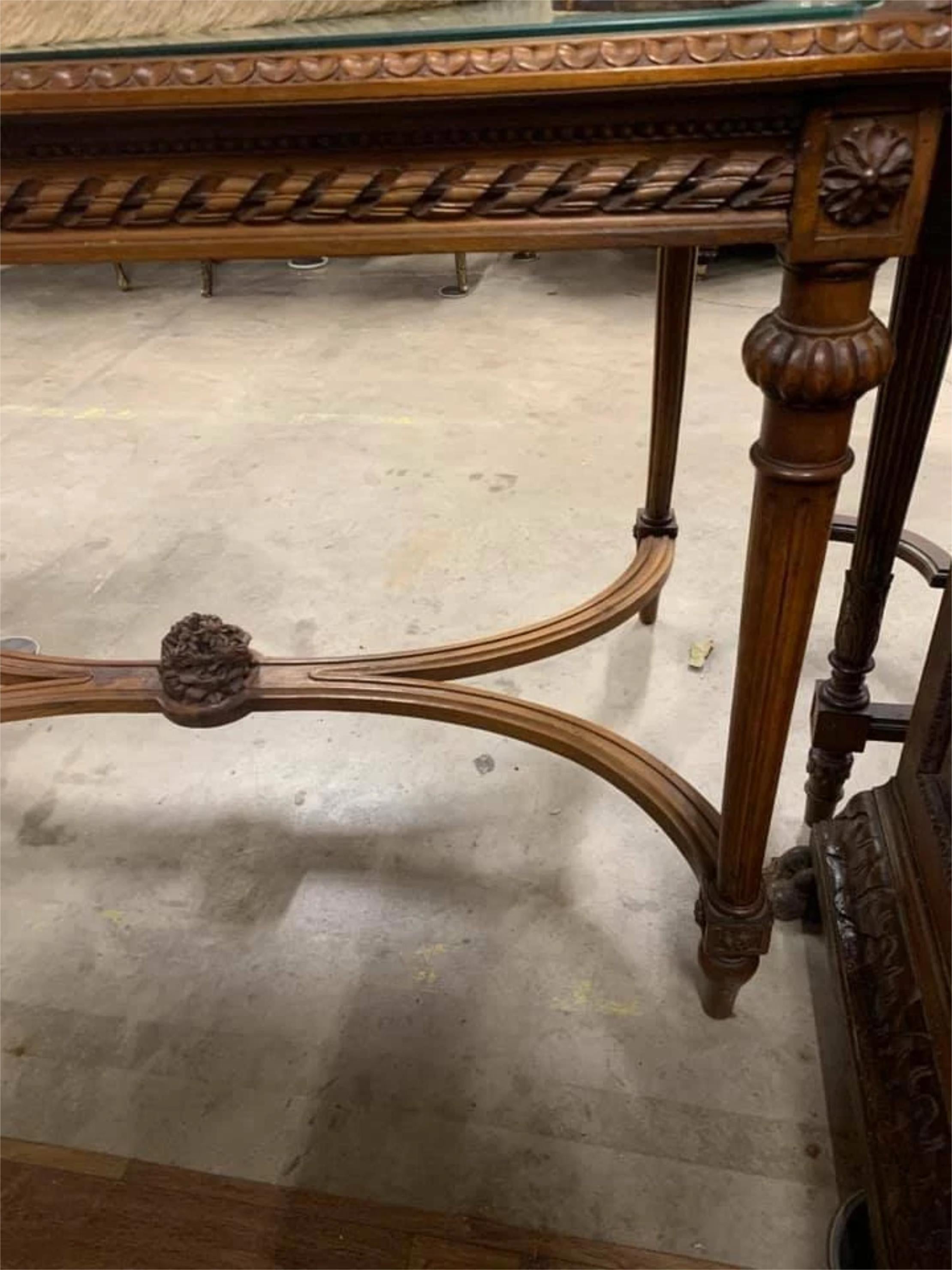 1800's Antique Louis XVI Style, Glass-Top, Walnut, Rectangle, Salon Table!! For Sale 1