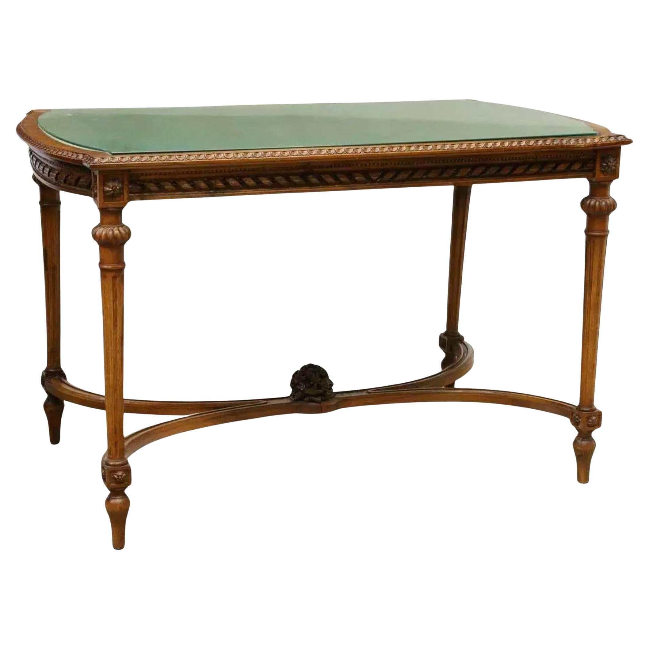 1800's Antique Louis XVI Style, Glass-Top, Walnut, Rectangle, Salon Table!! For Sale