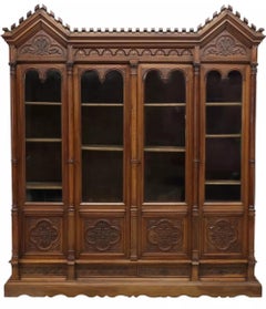 1800s  Antique Monumental French, Gothic Revival, Display Carved Bookcase!