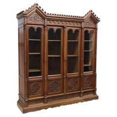 1800s  Antique Monumental French, Gothic Revival, Display Carved Bookcase!