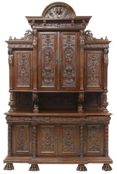 1800's Antique Monumental, Italian Renaissance Revival Carved Sideboard