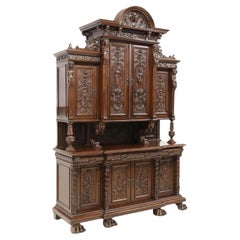 1800's Antique Monumental, Italian Renaissance Revival Carved Sideboard