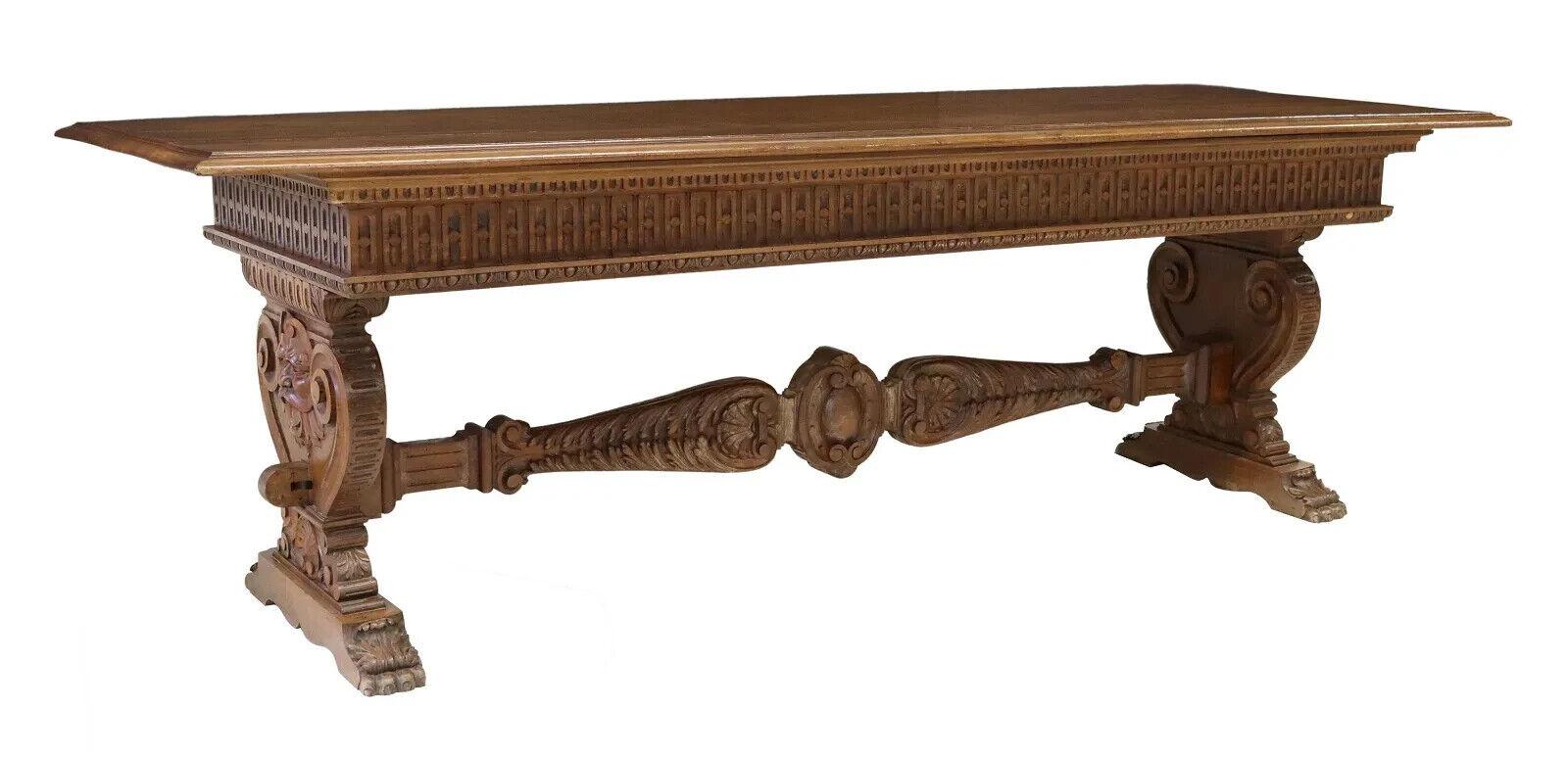 1800s Antique Monumental Italian Renaissance Revival Walnut, Volute Table!! For Sale 1