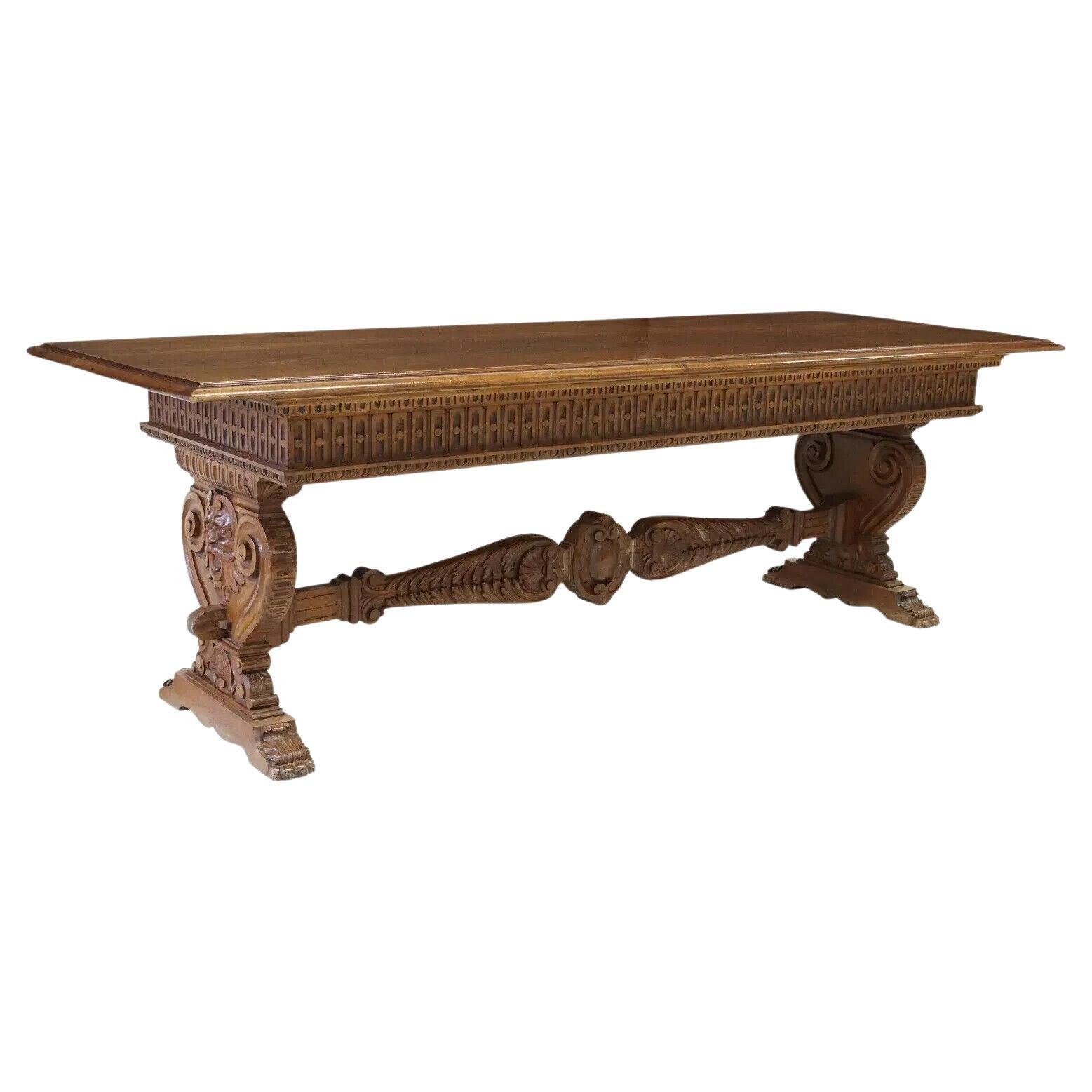 1800s Antique Monumental Italian Renaissance Revival Walnut, Volute Table!! For Sale
