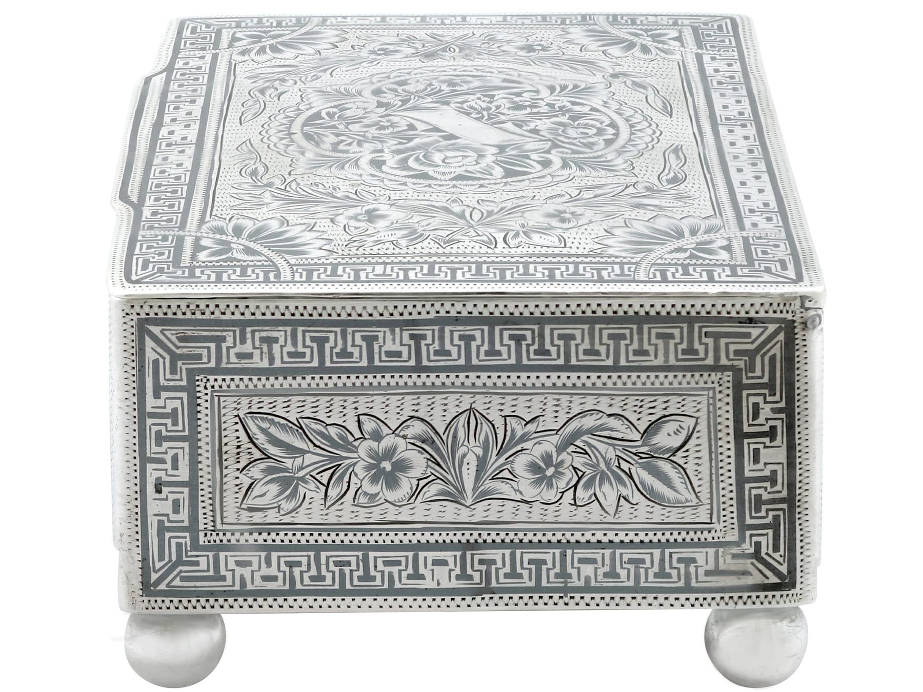 Late 19th Century 1800s Antique Persian Silver and Niello Enamel Box