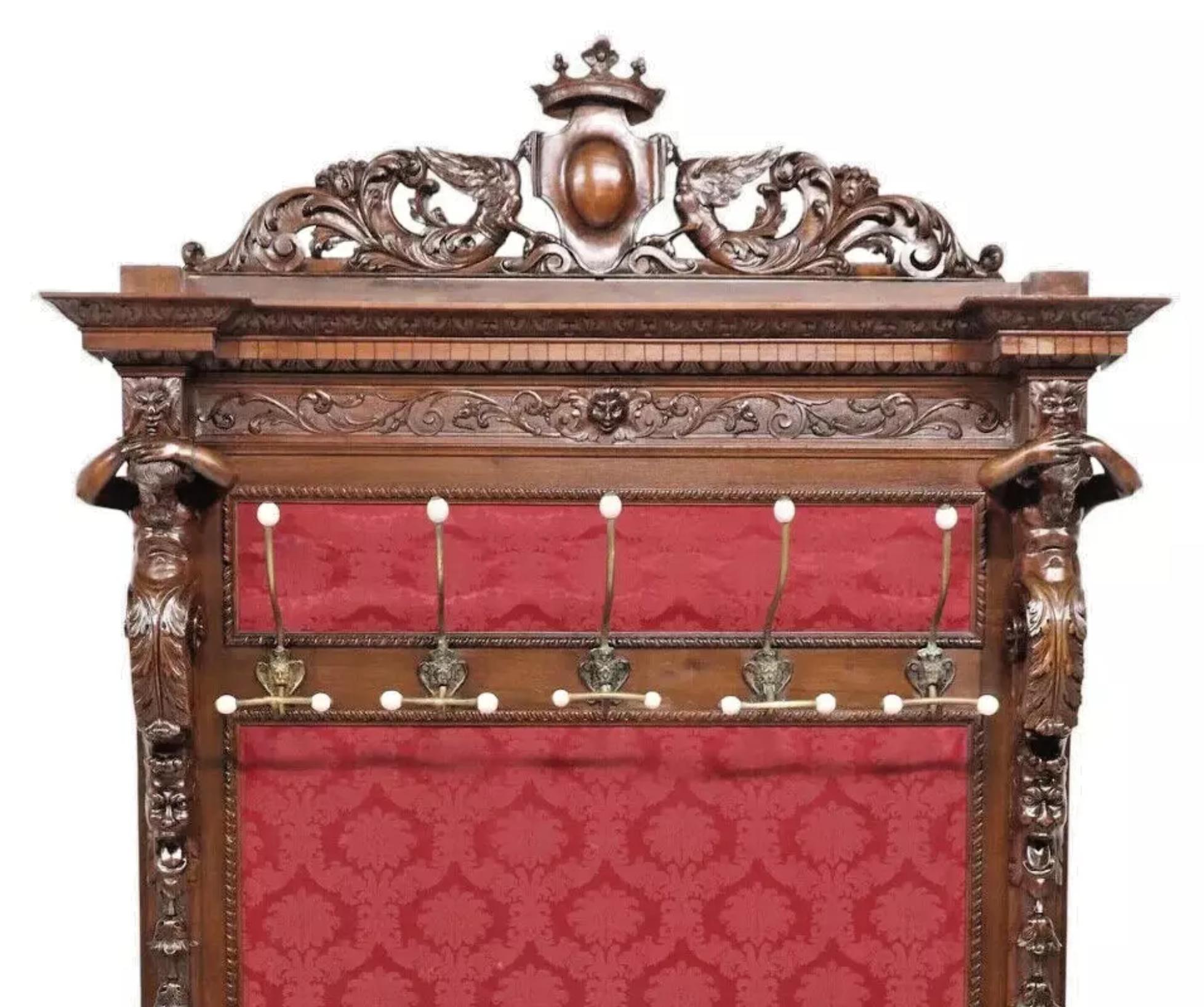 Gorgeous 1800's Antique Renaissance Revival, Carved Walnut, Damas-Upholstered, Red, Hall Tree!!

Hall Tree, Renaissance Revival,  Carved Walnut, Damask-Upholstered, Red,  1800s, 19th Century!

Discover a touch of history for your home with this