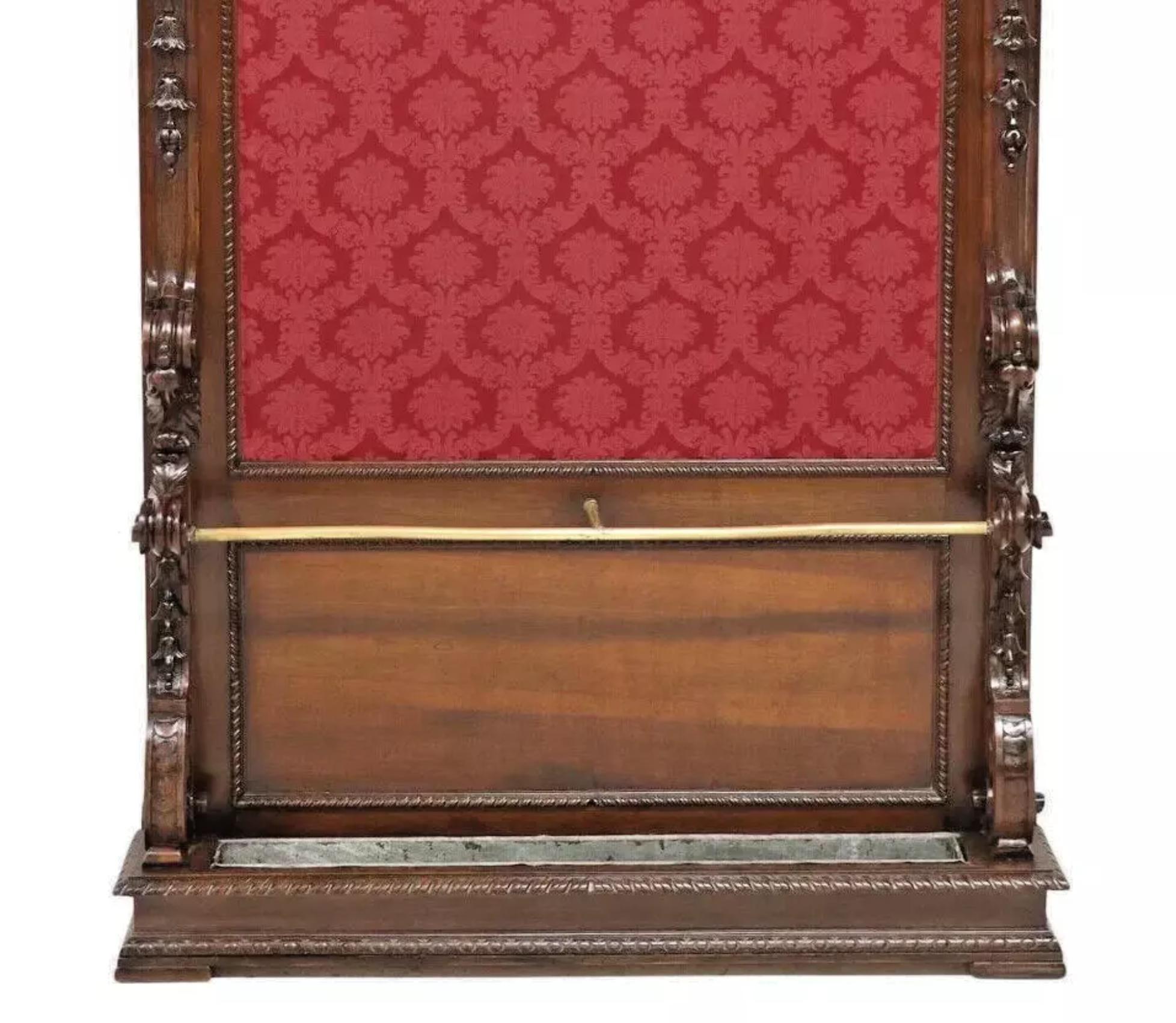Renaissance Revival 1800's Antique Renaiss Revival, Carved Walnut, Damas-Upholstered, Red, Hall Tree For Sale