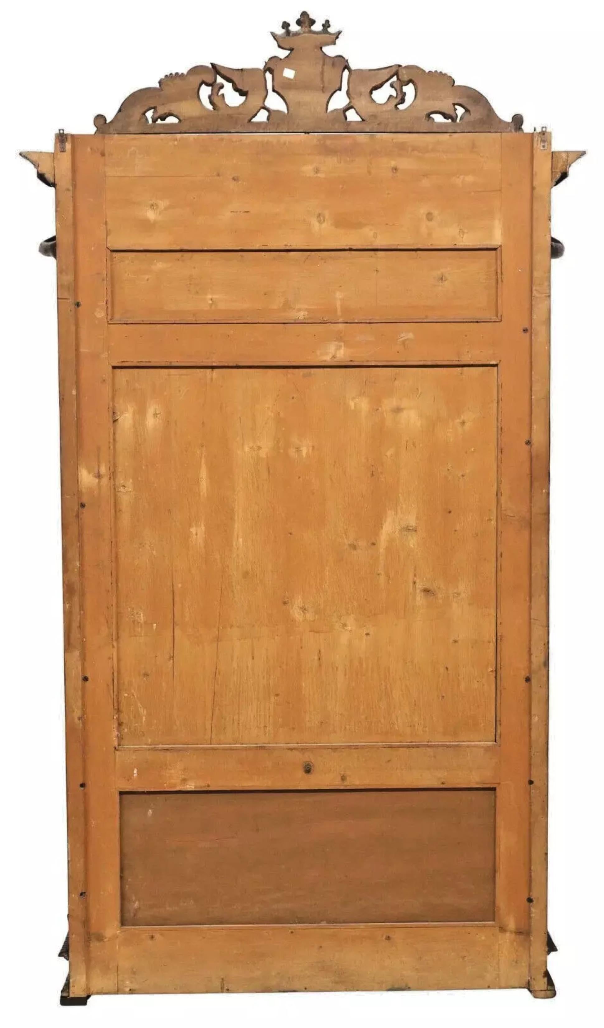 1800's Antique Renaiss Revival, Carved Walnut, Damas-Upholstered, Red, Hall Tree For Sale 1