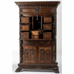 1800s Antique Renaissance Revival, Burl Veneer Bambocci Cabinet, Secretary!!