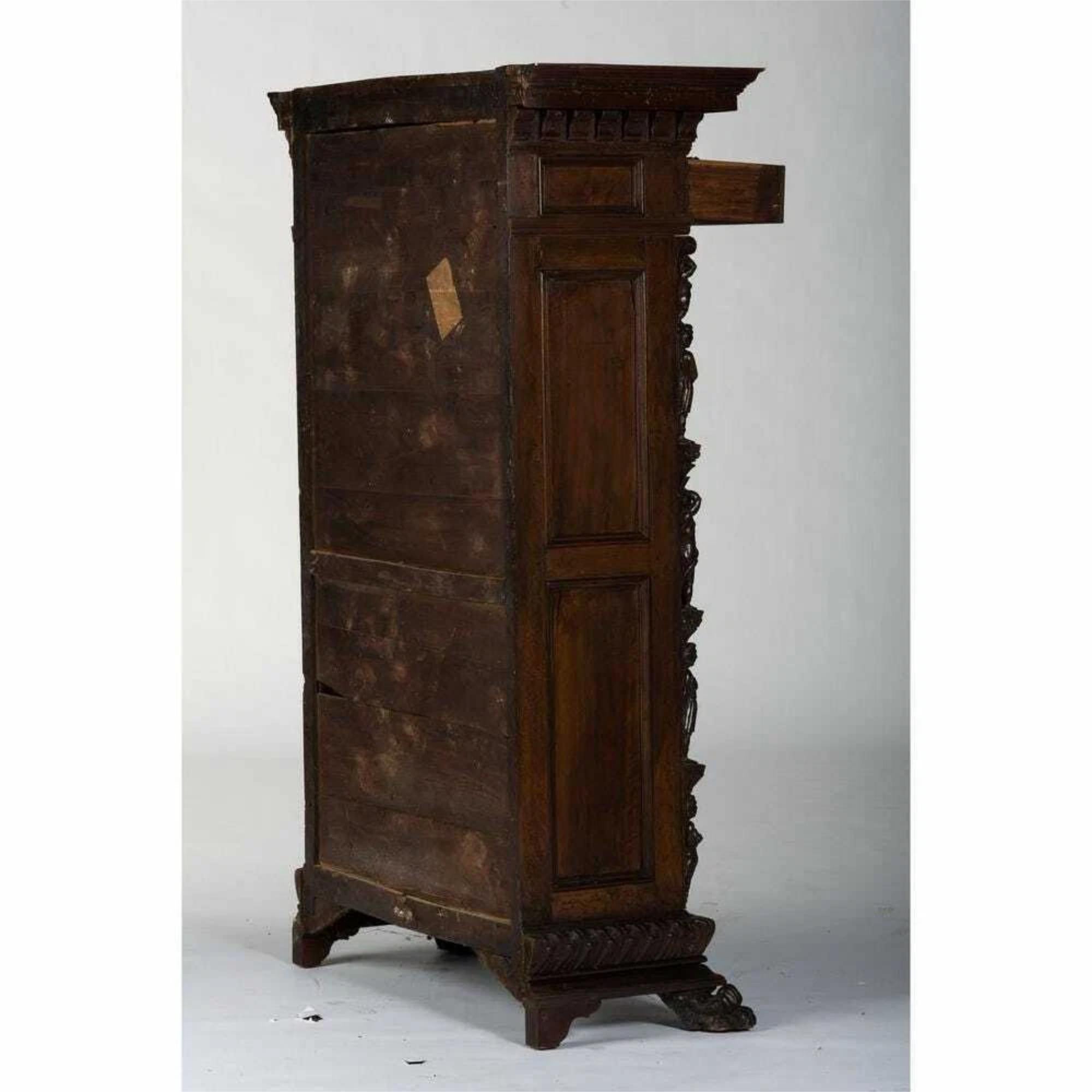 1800s Antique Renaissance Revival, Burl Veneer Bambocci Cabinet, Secretary!! In Good Condition For Sale In Austin, TX