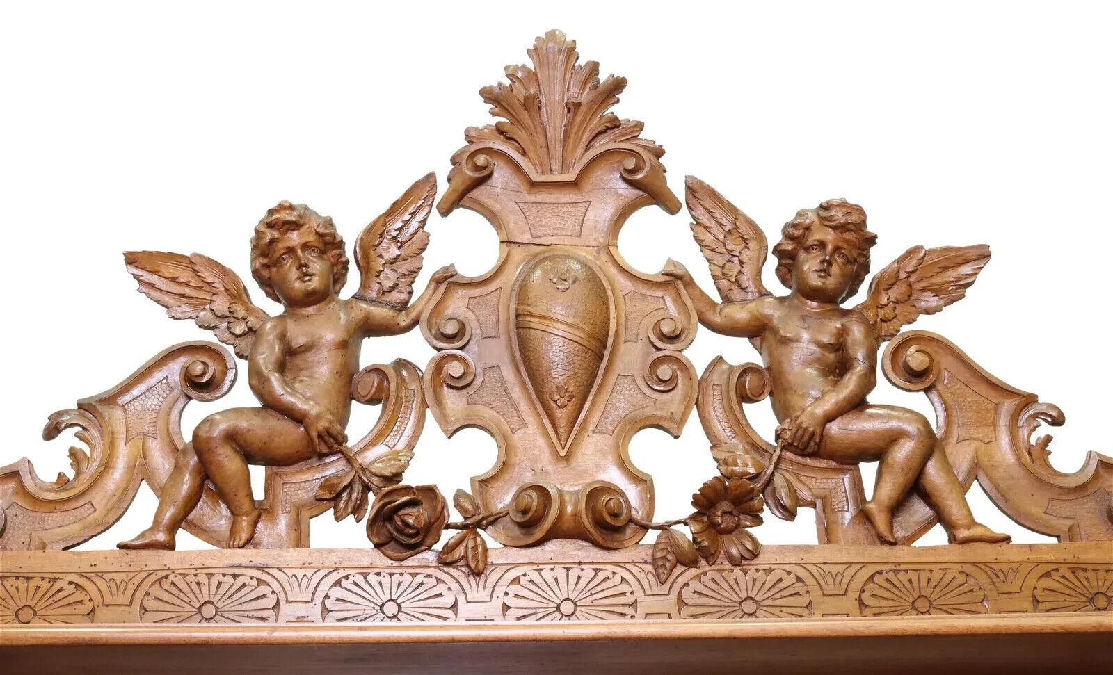 19th Century 1800s Antique Renaissance Revival Carved Walnut, Figural, W/Crest Sideboard For Sale