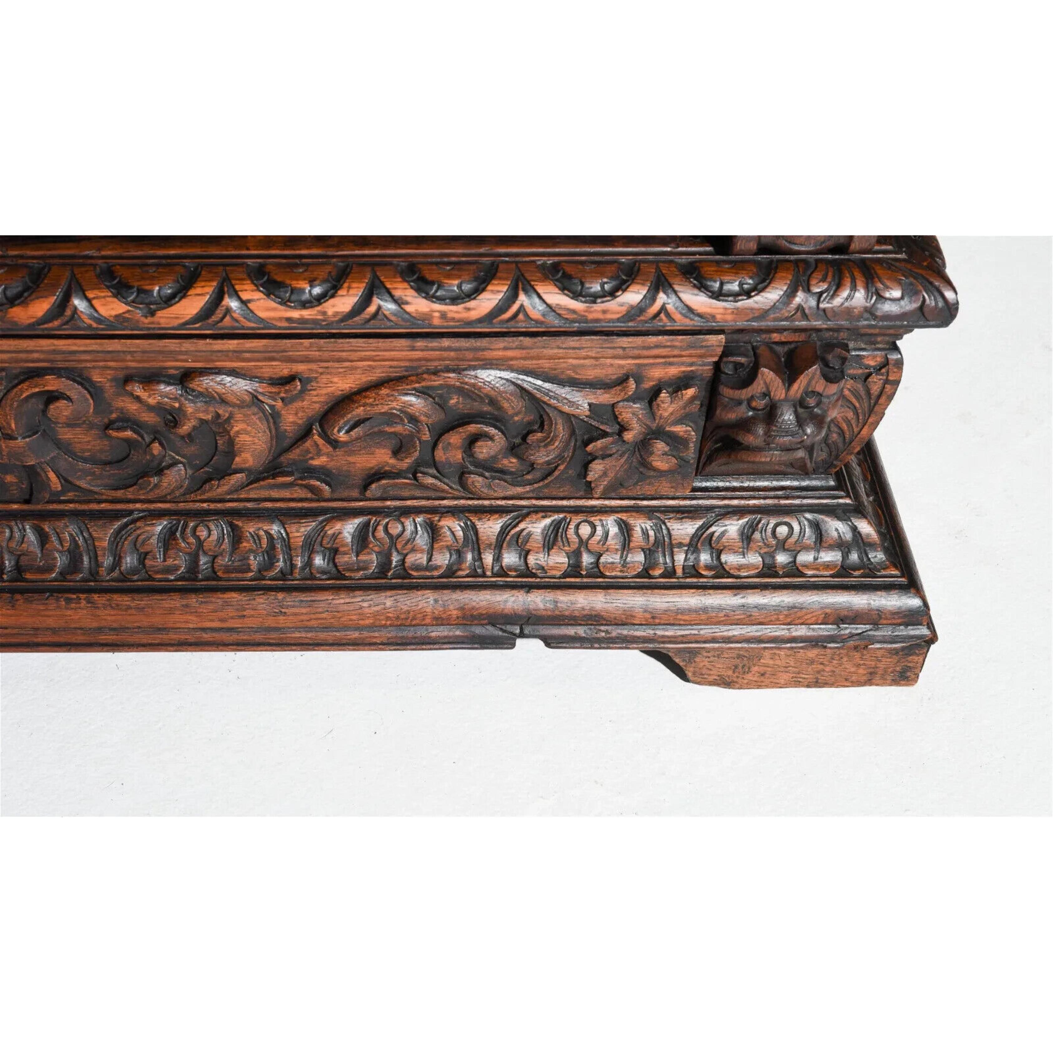 19th Century 1800's Antique Renaissance Style, Carved Oak Display Cupboard / Bookcase For Sale