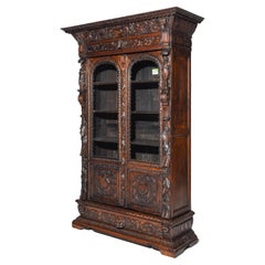 Antique Cupboard / Bookcase en chêne sculpté, style Renaissance, 1800