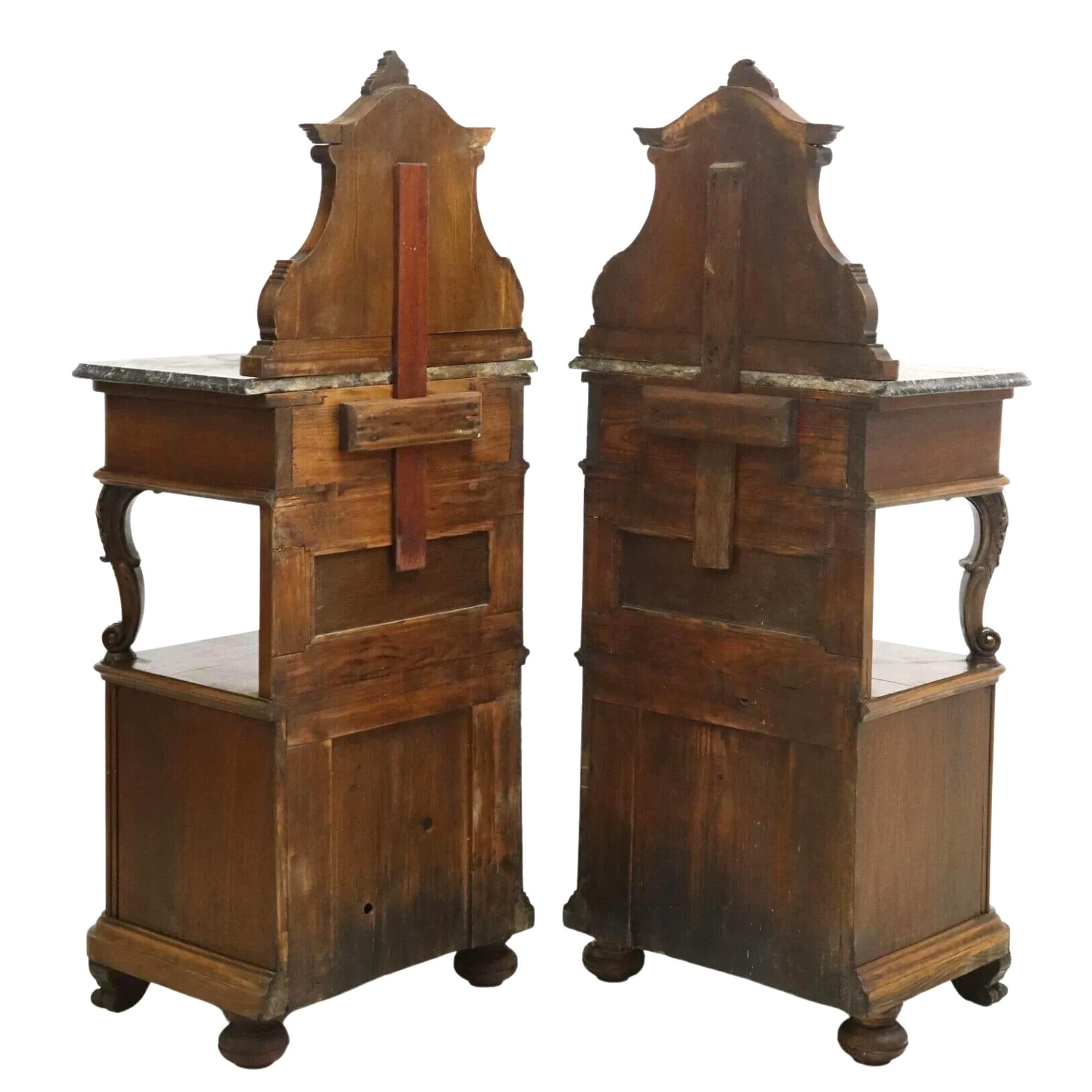 1800's Antique Rococo Style, Marble-Top, Mahogany, Foliat, NIghtstands, Set of 2 2