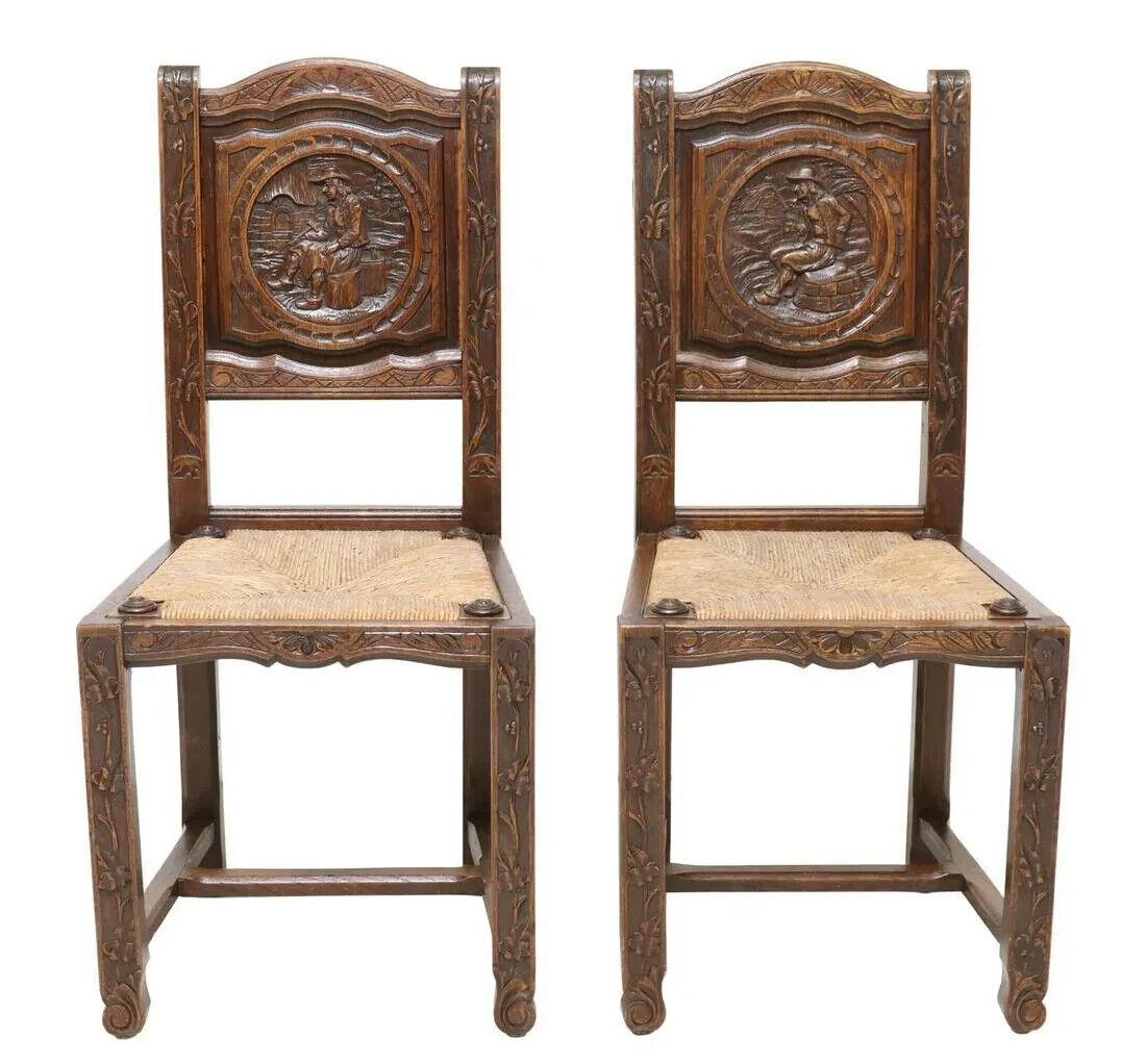 Other 1800's Antique, Set of 6 French Breton, Carved, Oak, Figural & Floral, Chairs!