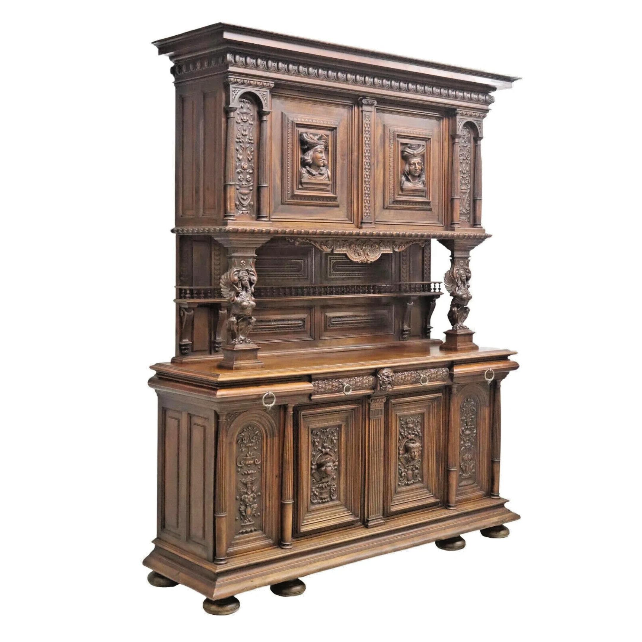 1800s Antique Signed, Chaput, French Ren Revival, Well-Carved Walnut, Sideboard! For Sale 4