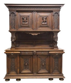1800s Antique Signed, Chaput, French Ren Revival, Well-Carved Walnut, Sideboard!