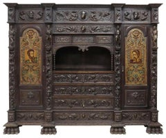 1800's Antique Spanish, Library, Highly Carved & Painted, Walnut Bookcase!!