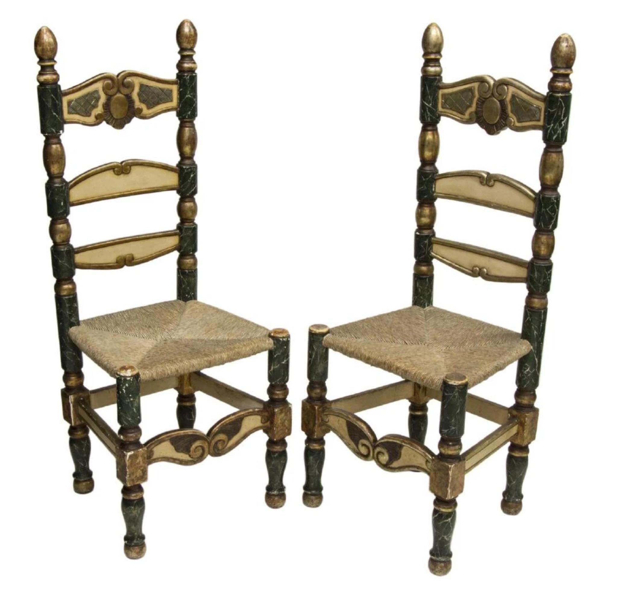 ¡1800s Antiguo Espejo Español, 2 Sillas, Mesa Consola Dorada con Tapa de Mármol, Juego de 4! siglo XIX en venta