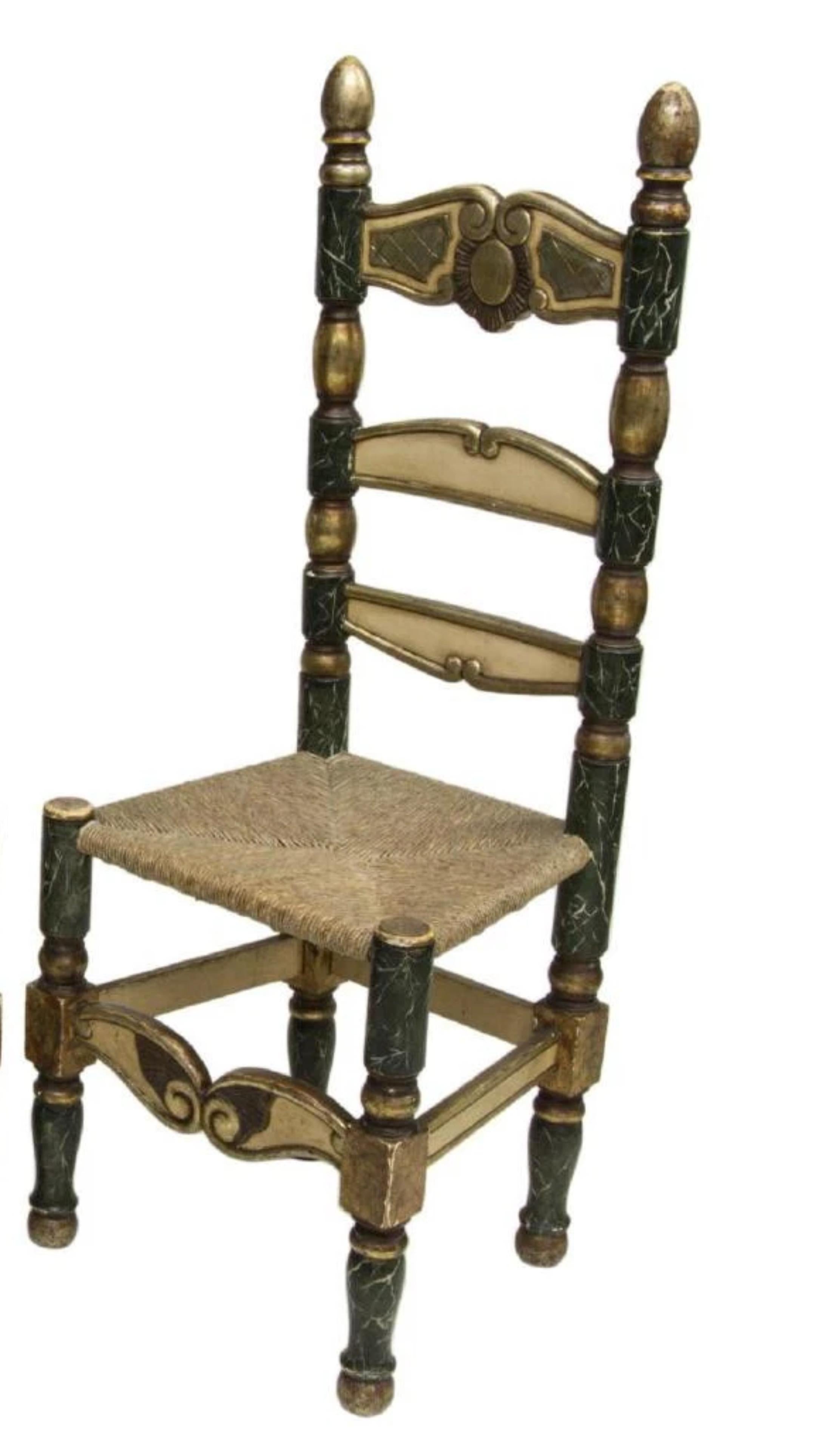 ¡1800s Antiguo Espejo Español, 2 Sillas, Mesa Consola Dorada con Tapa de Mármol, Juego de 4! en venta 3
