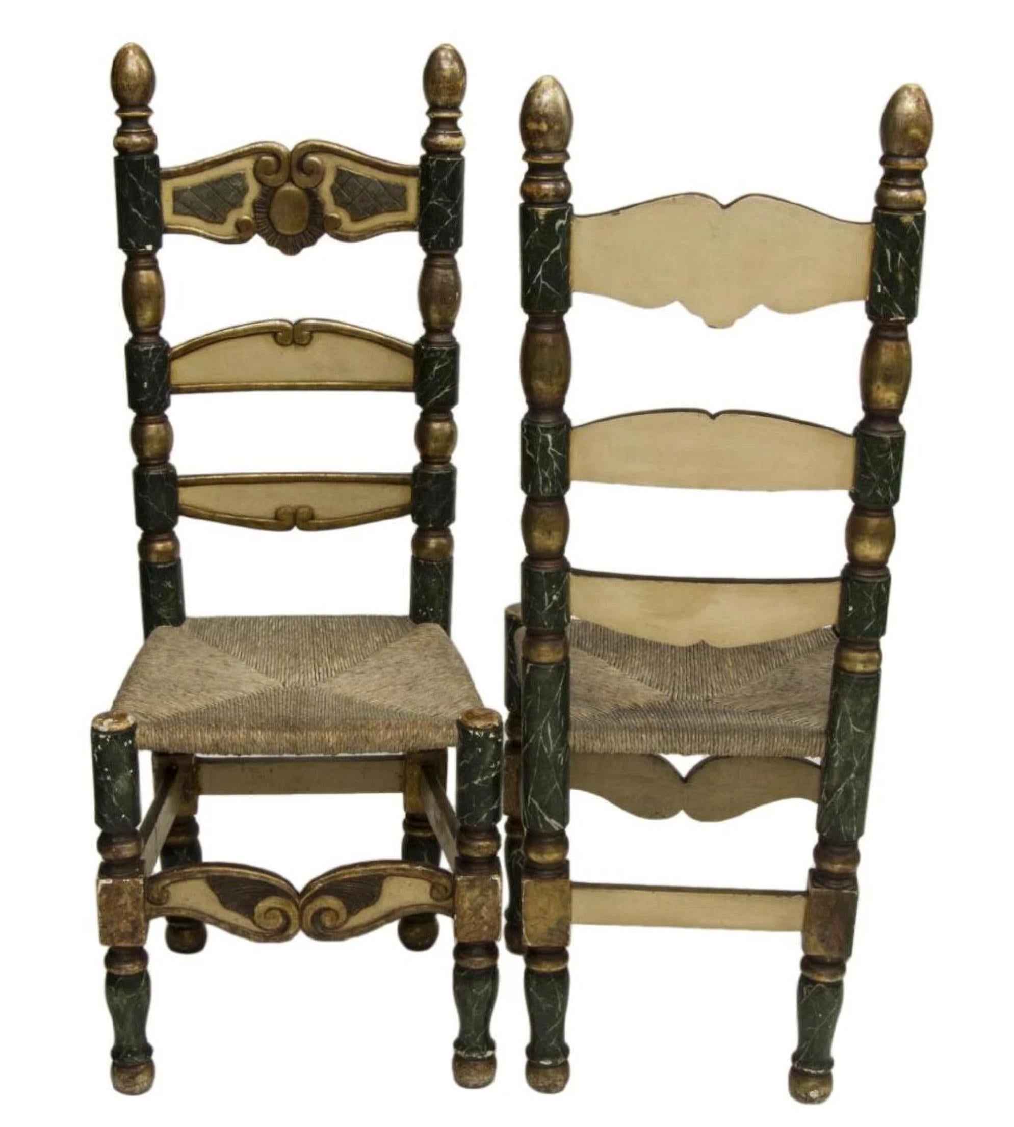 1800's  Antique Spanish Mirror, 2 Side Chairs, Gilt Console Table, Set of 4 For Sale 3