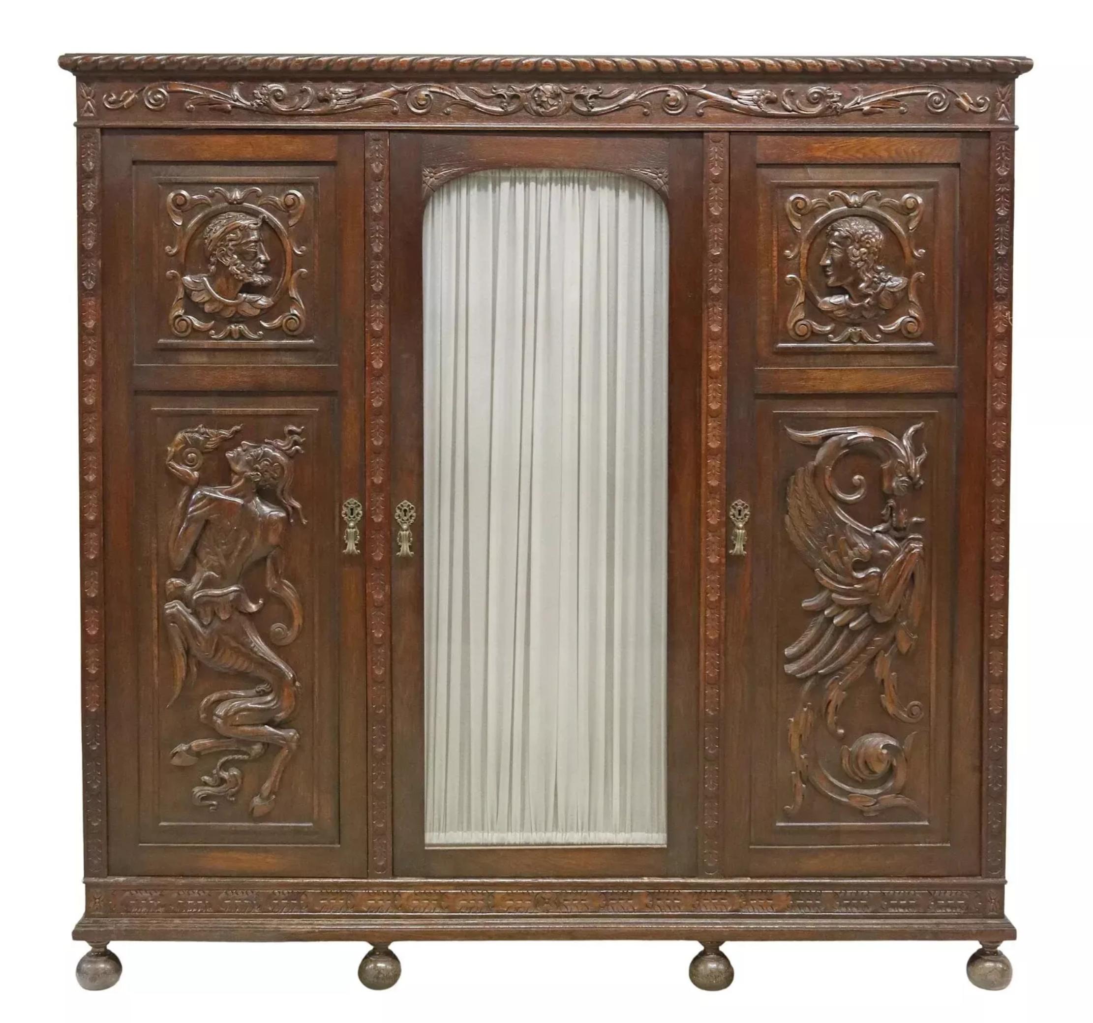 ¡¡1800's Antiguo Español, Renacimiento, Figural, Tallado, Máscaras, Librero!! Tallado a mano en venta