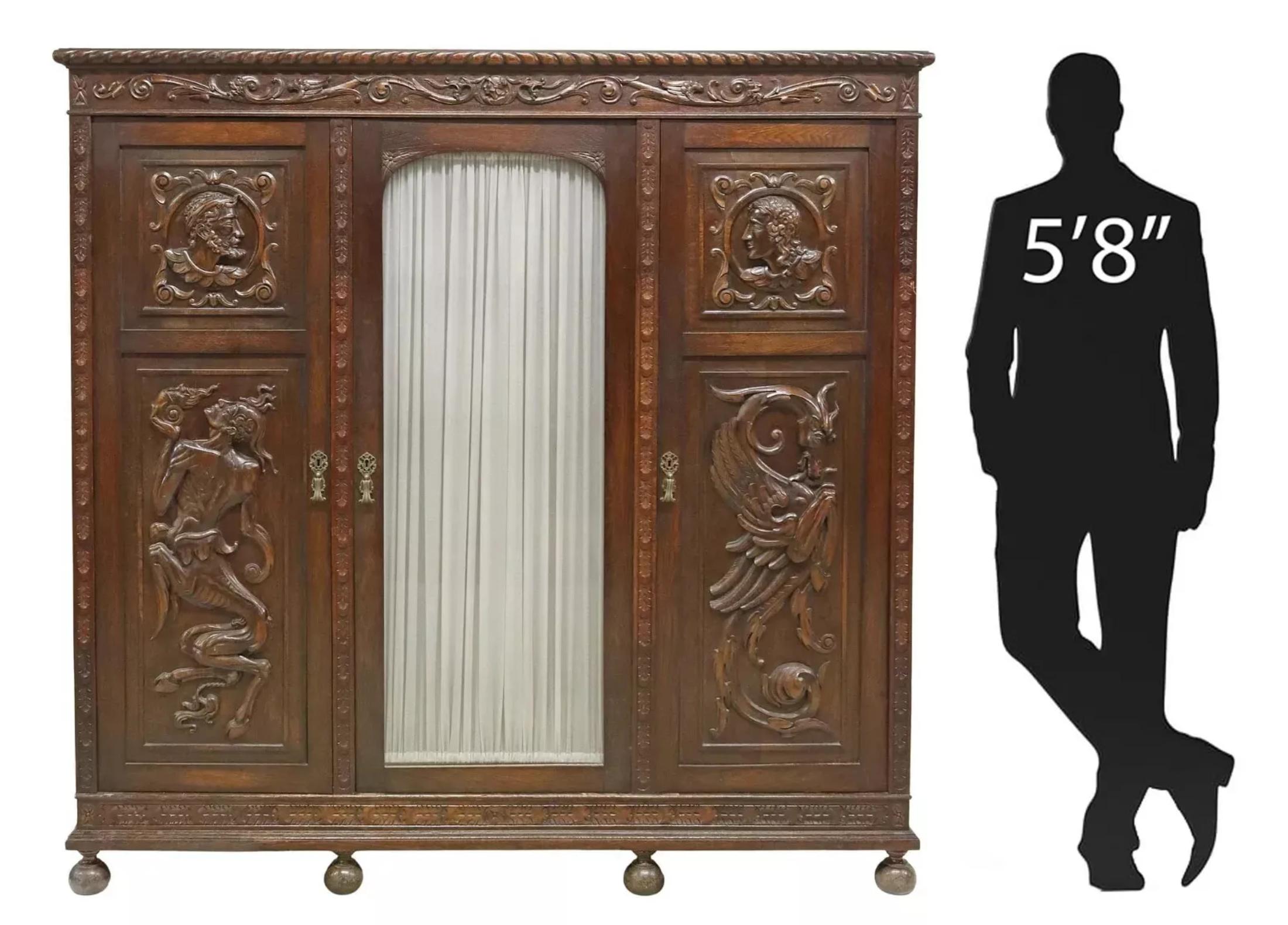 ¡¡1800's Antiguo Español, Renacimiento, Figural, Tallado, Máscaras, Librero!! en venta 2