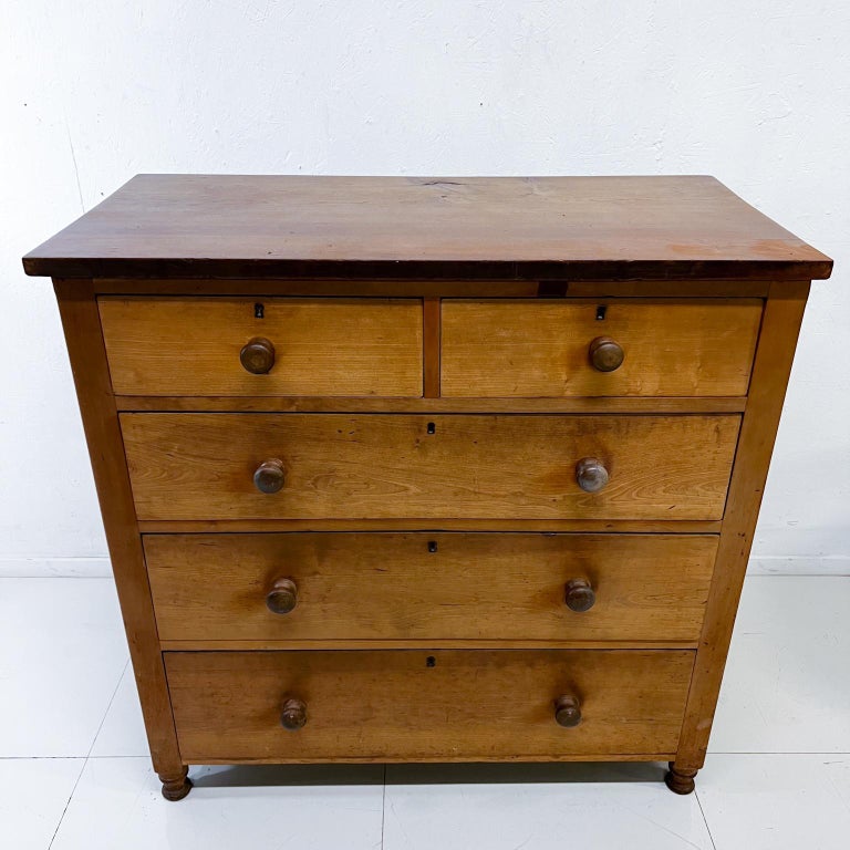 1800s Antique Tall Dresser Skeleton Key Dovetail Design Solid Cherry Wood For  Sale at 1stDibs