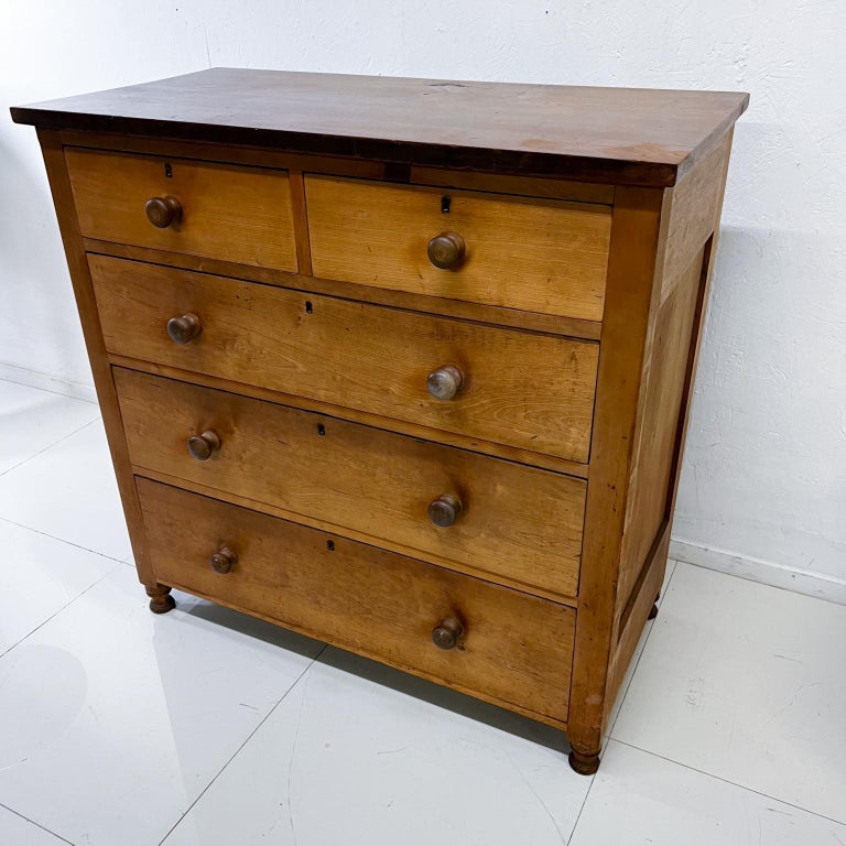 1800s Antique Tall Dresser Skeleton Key Dovetail Design Solid Cherry