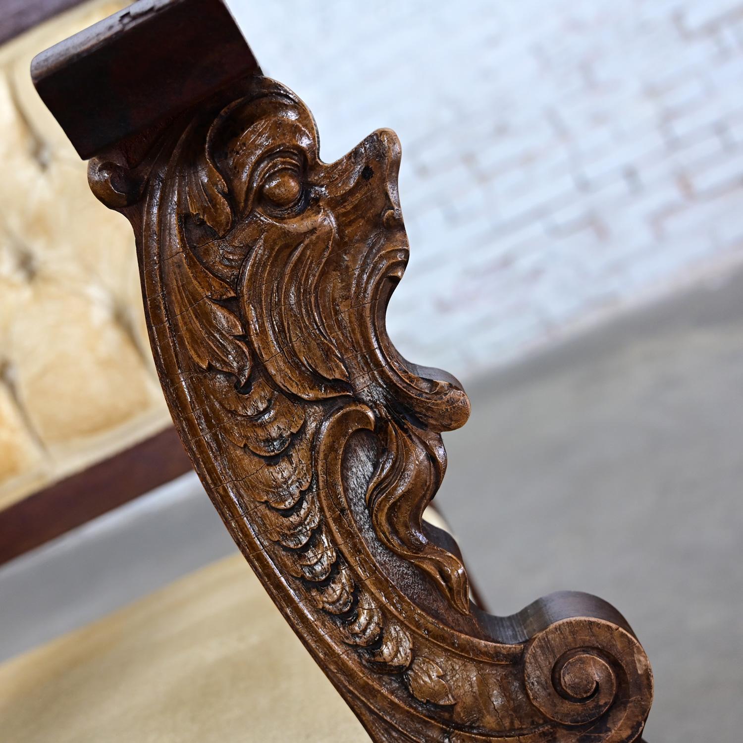 1800's Antique Victorian Mahogany Armchair Carved Figural Lion Heads & Claw Feet For Sale 4