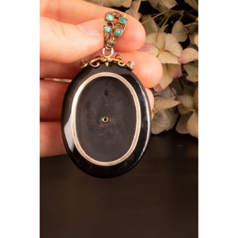 Women's 1800s Antique Victorian Onyx and Turquoise Locket, Foiled Garnet Locket