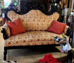 1800's Antique Victorian, Ornately Carved, Floral, Upholstered Parlor Sofa!!