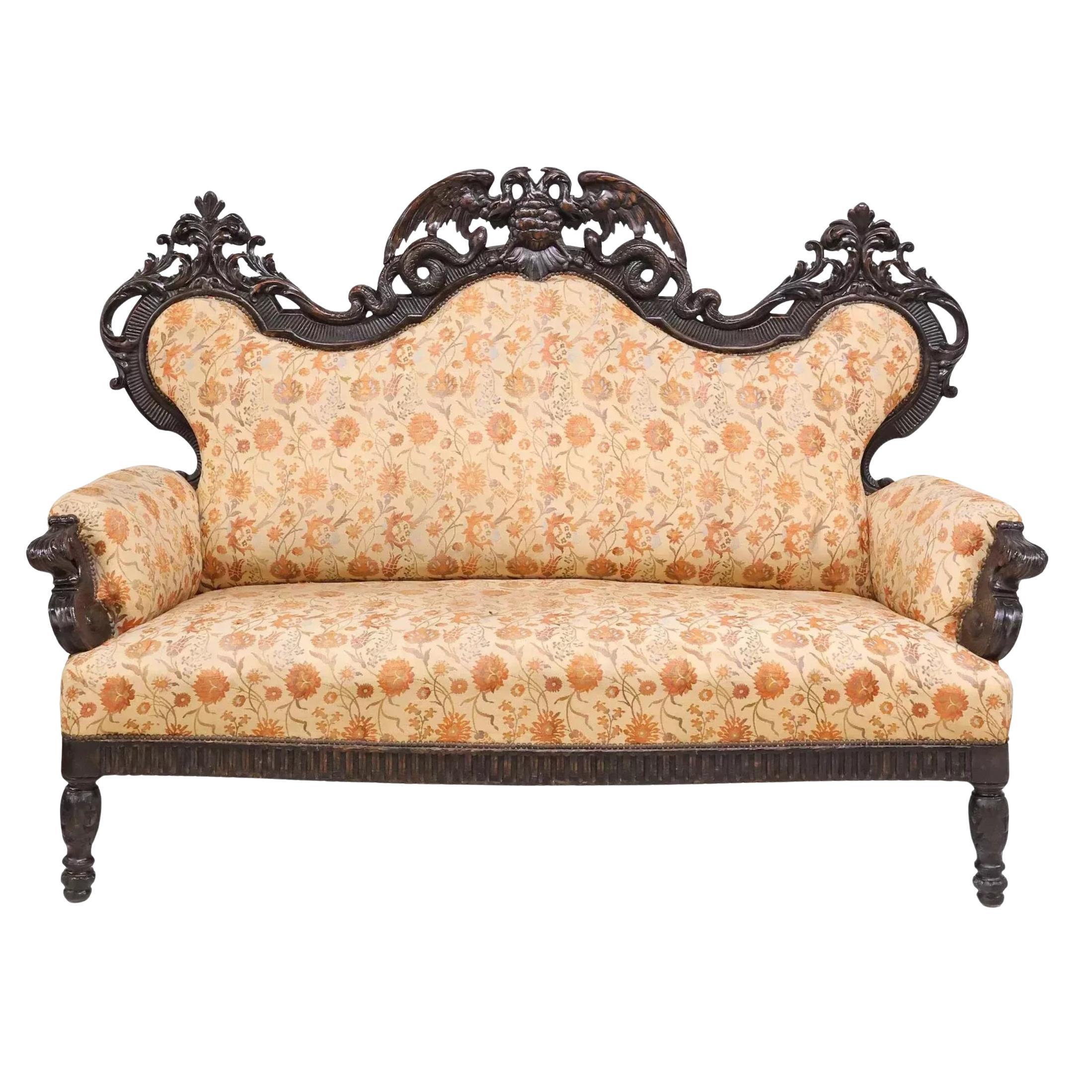1800's Antique Victorian, Ornately Carved, Floral, Upholstered Parlor Sofa!!