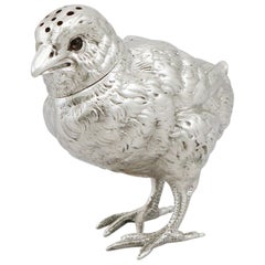 1800s Antike viktorianische Sterling Silber Vogel Pepperette