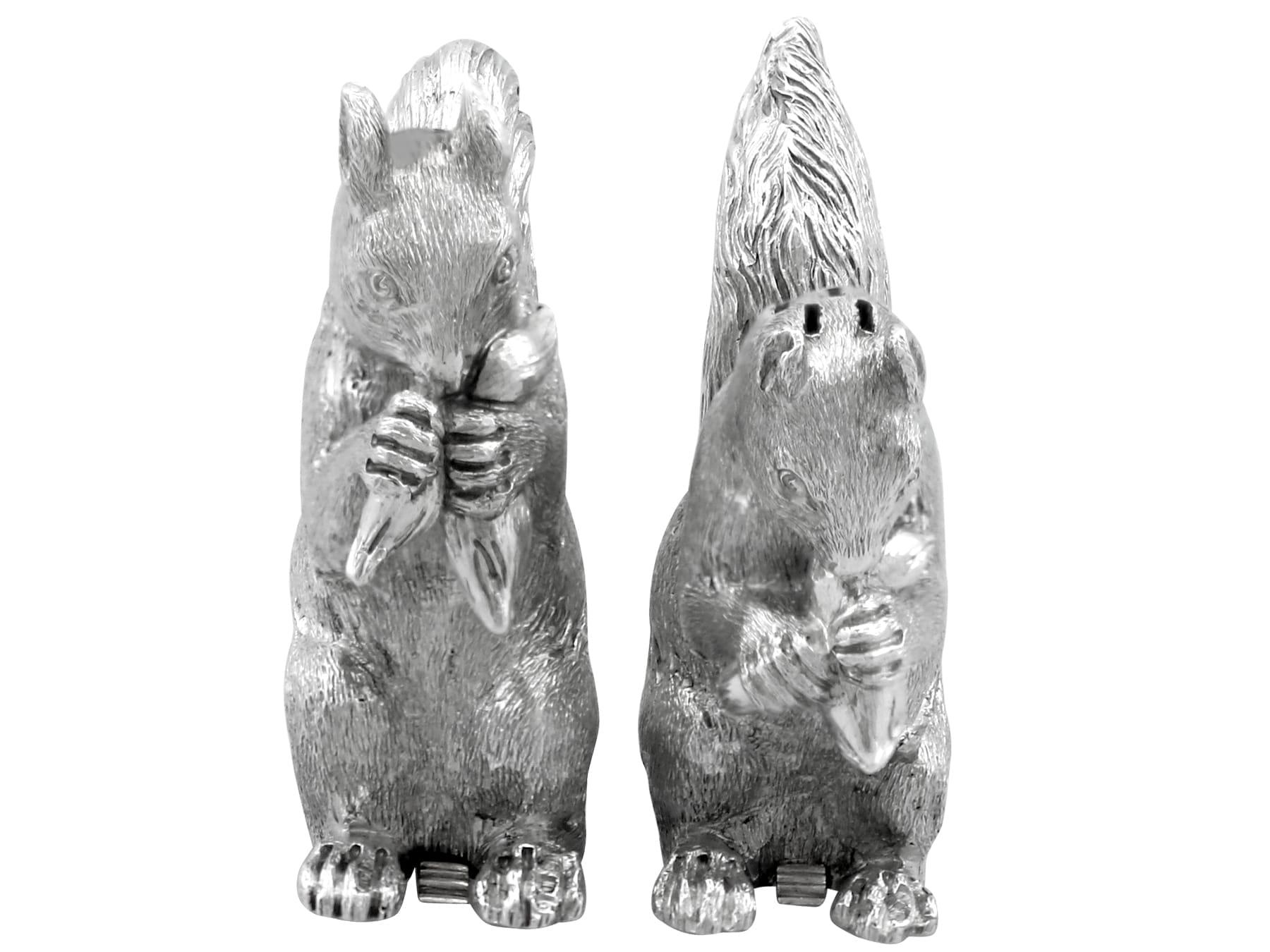 1800s Antique Victorian Sterling Silver Squirrel Condiment Set For Sale 1