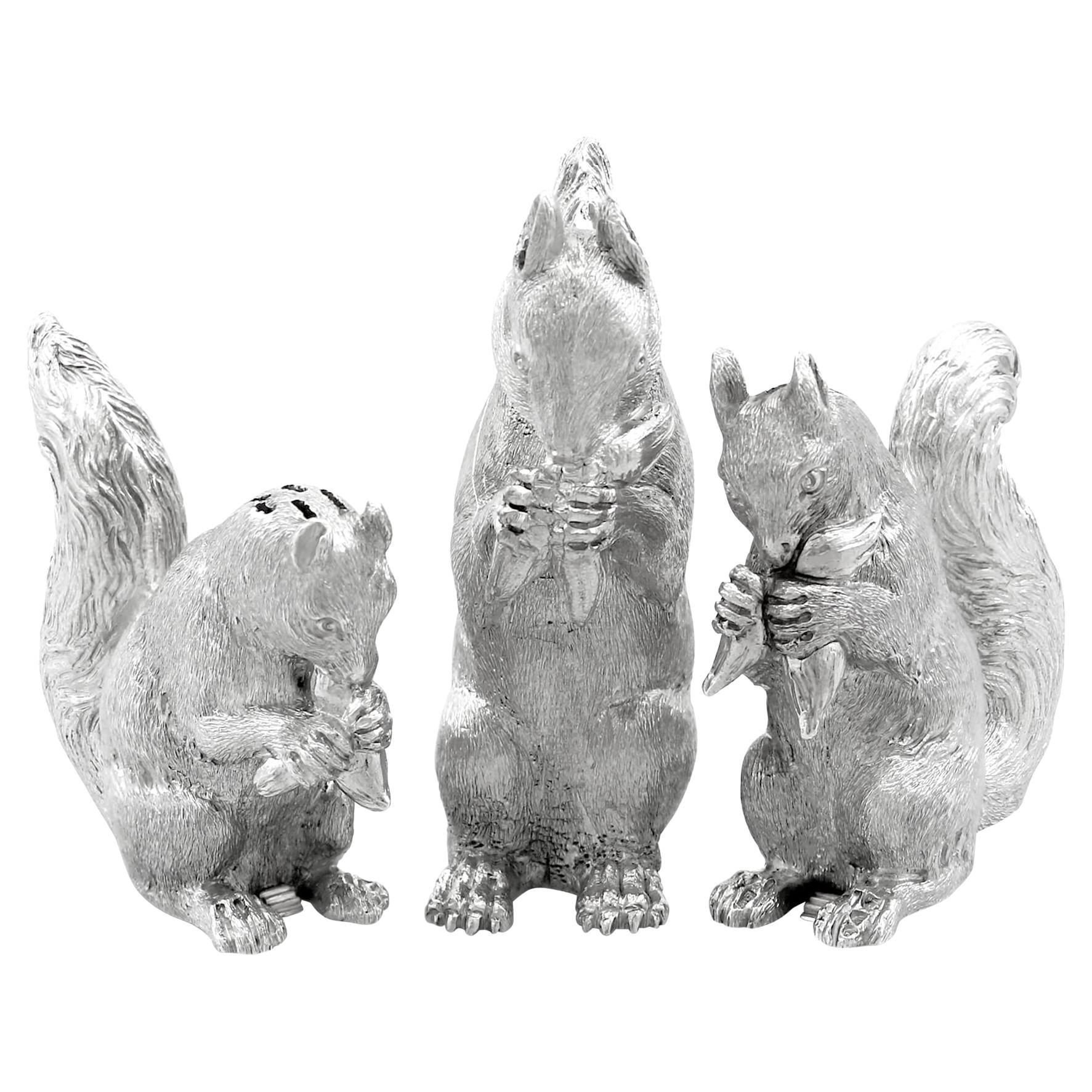 1800s Antique Victorian Sterling Silver Squirrel Condiment Set For Sale