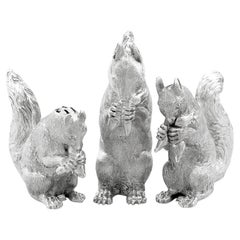 1800s Antique Victorian Sterling Silver Squirrel Condiment Set