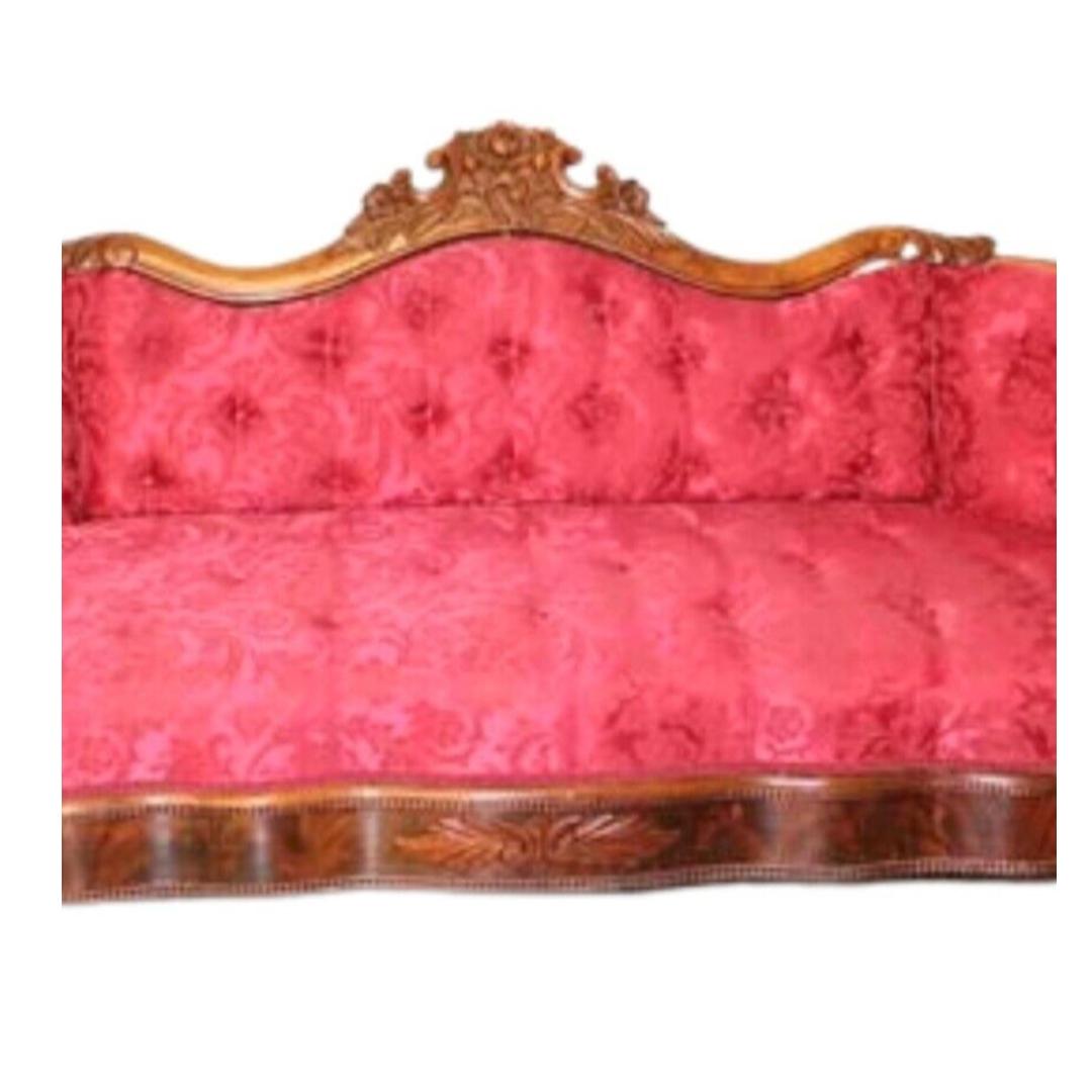 Gorgeous antique sofa, victorian, nice condition transitional sofa, newly upholstered 1800s!!

Nice transitional Victorian sofa newly upholstered with rose carved back and burled front in nice condition with a couple of minor splits. 74