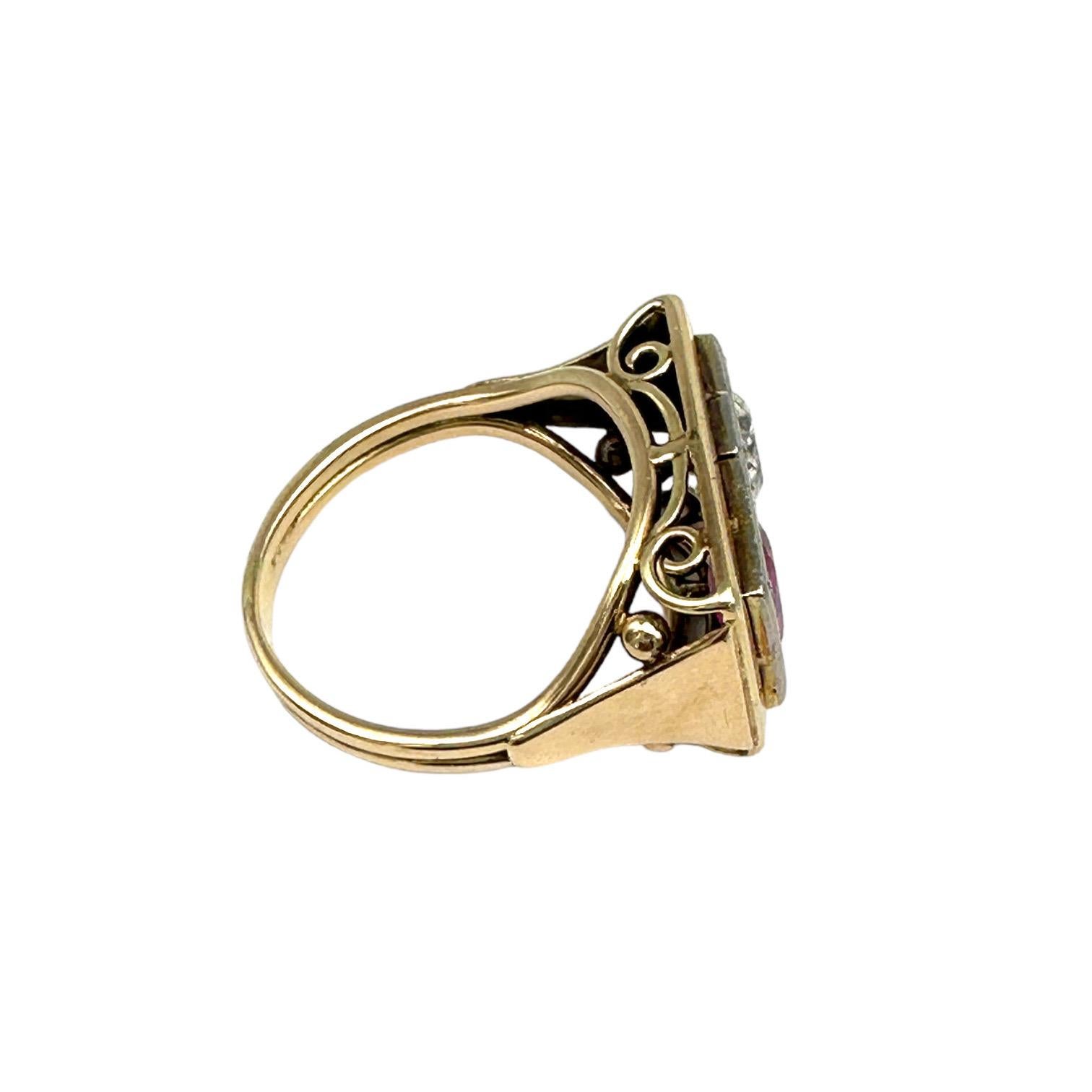 1800's Art Deco Old Miners Cut Diamond & Ruby 2.20 Carat Ring 3