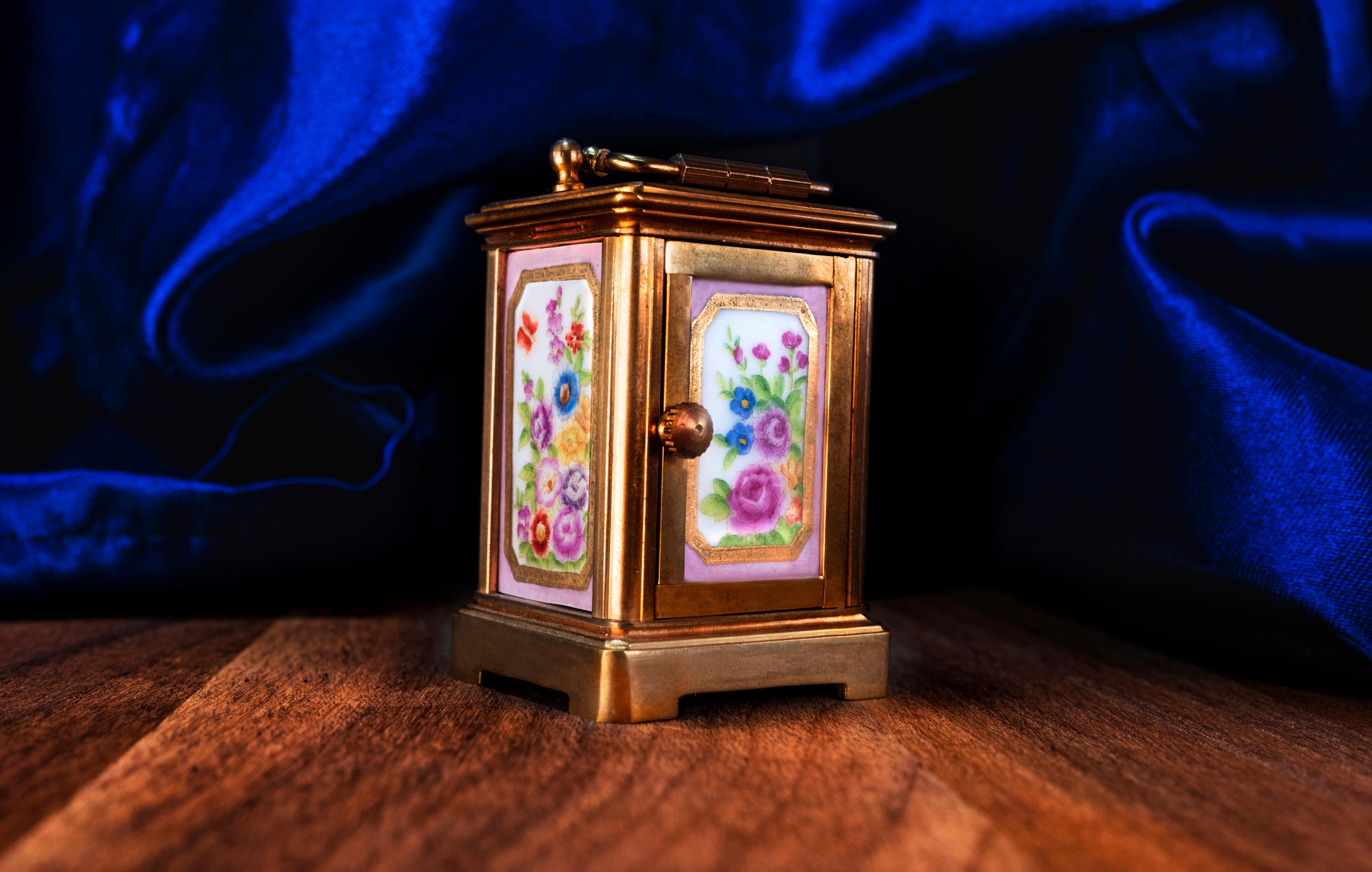 1800s Art Nouveau Miniature Ruby Flower Enamel Spring Bloom Tiffany Style Clock For Sale 1