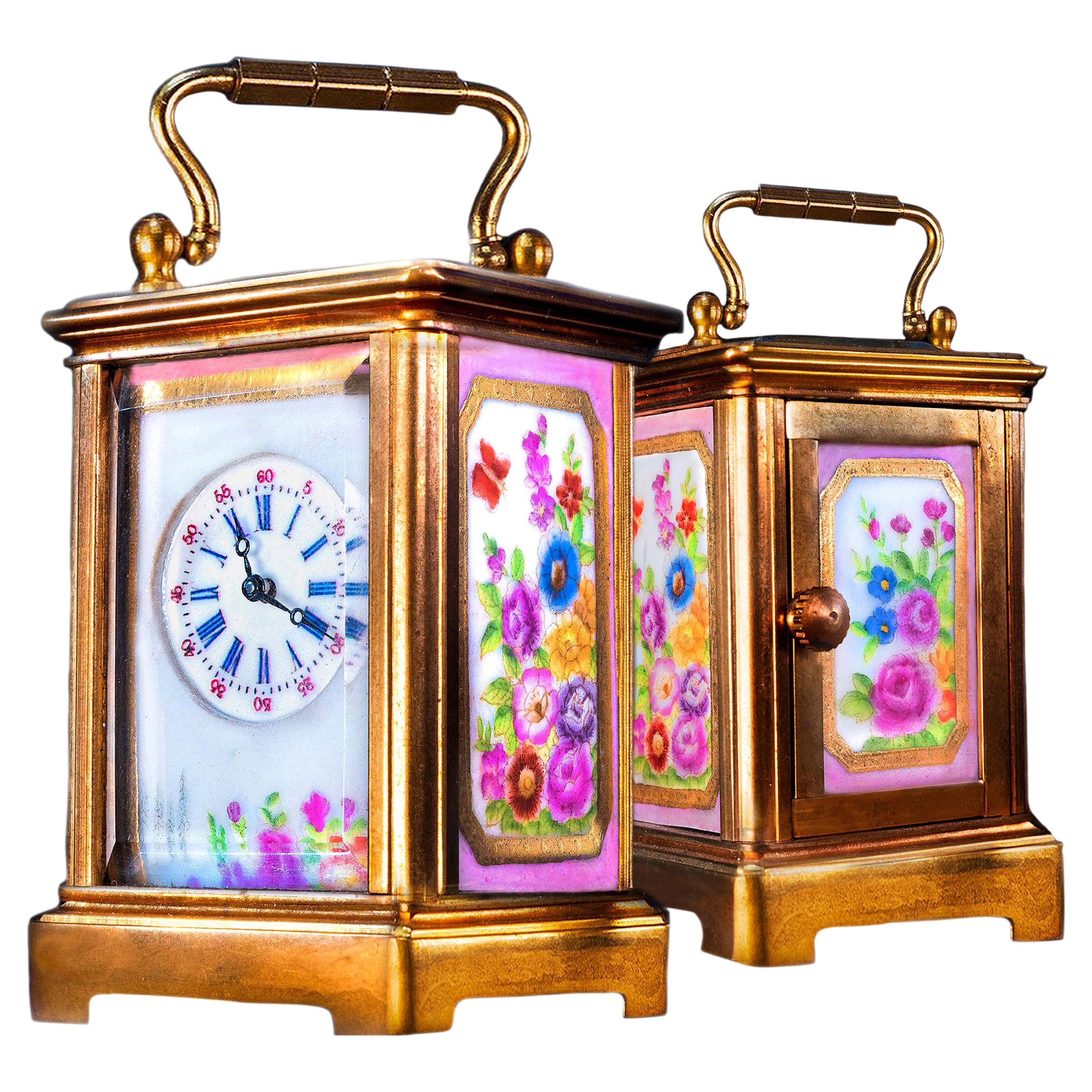 1800s Art Nouveau Miniature Ruby Flower Enamel Spring Bloom Tiffany Style Clock For Sale